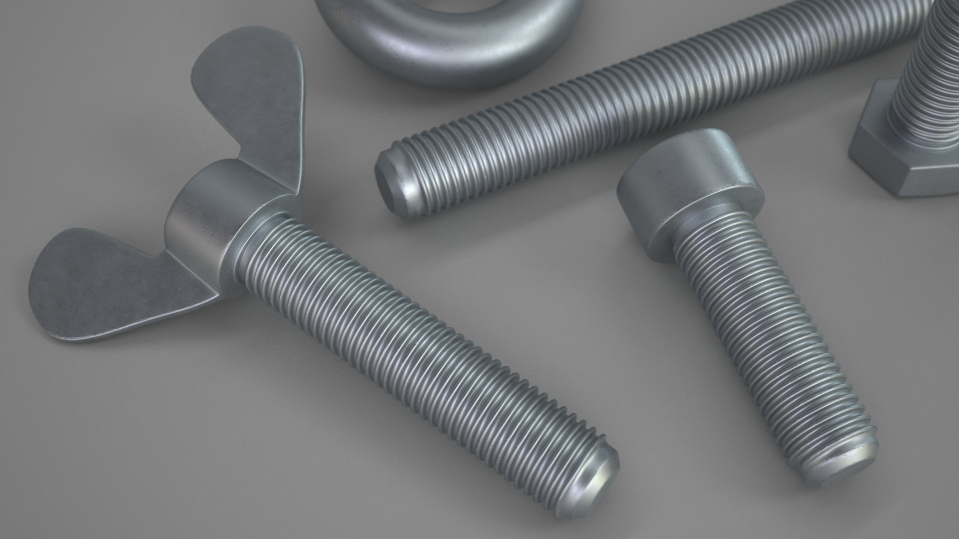 3D Galvanized Steel Nut and Bolt Set model