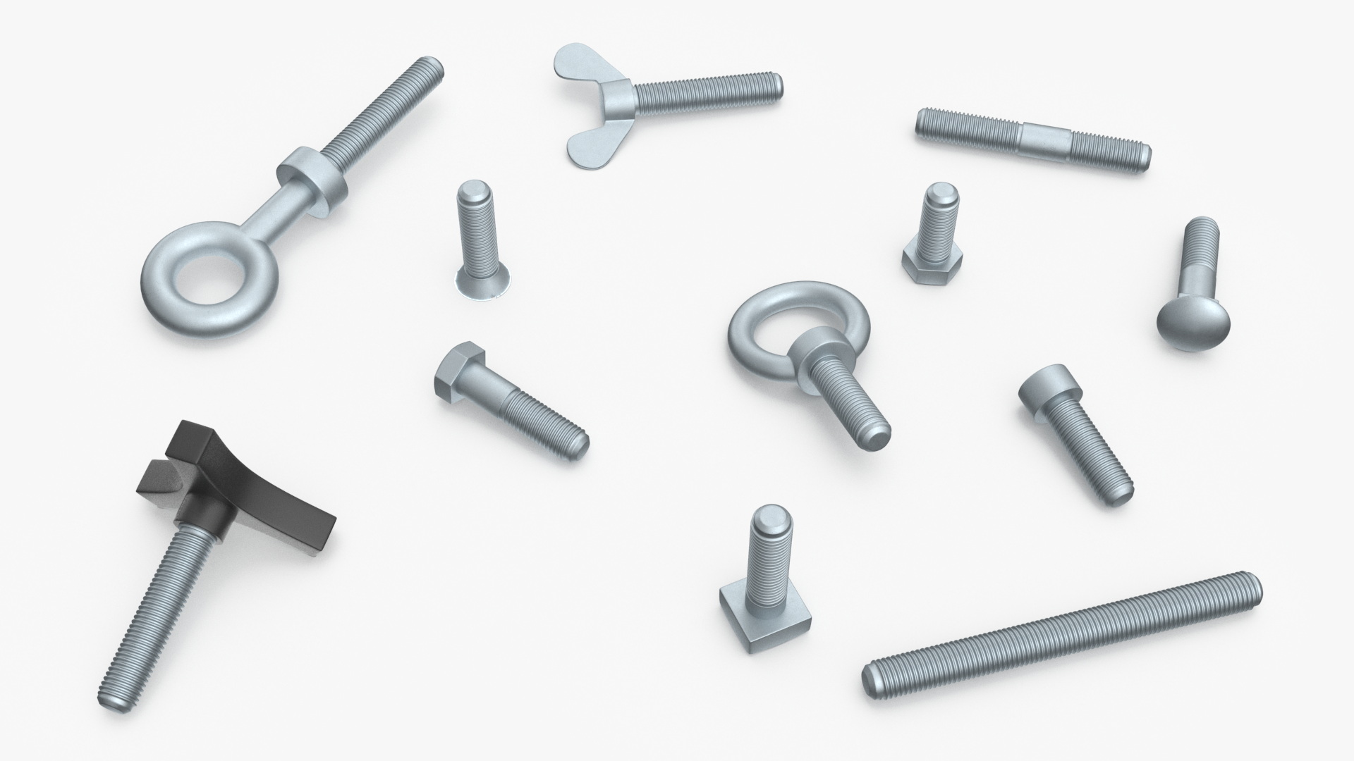 3D Galvanized Steel Nut and Bolt Set model
