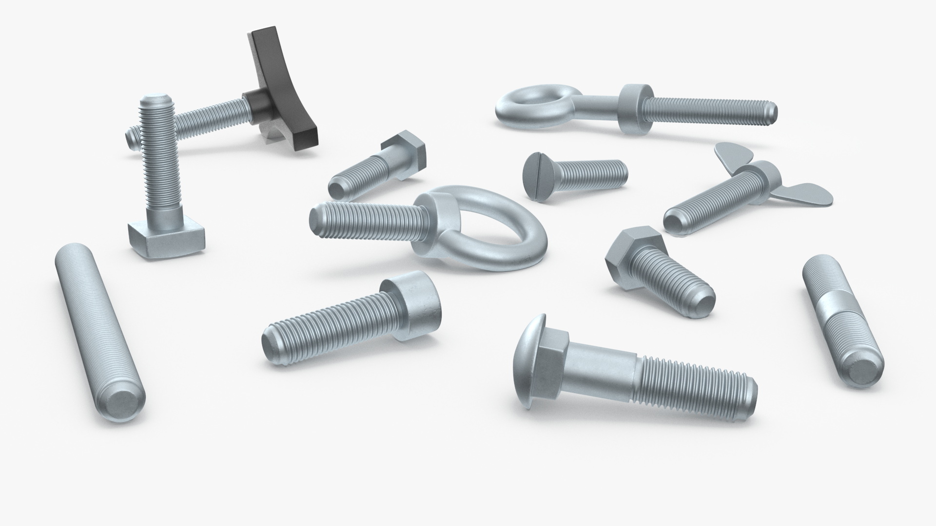 3D Galvanized Steel Nut and Bolt Set model
