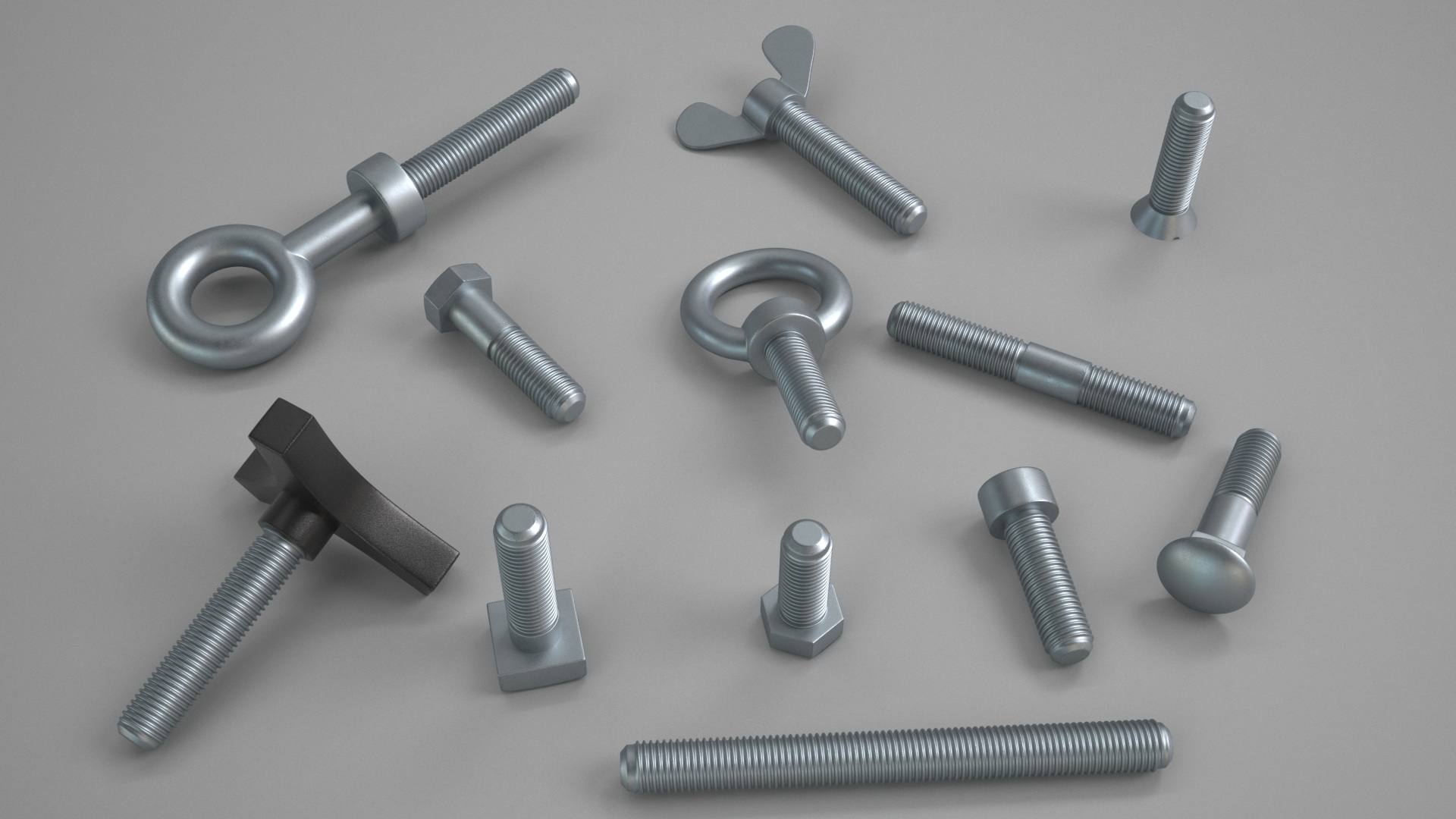 3D Galvanized Steel Nut and Bolt Set model
