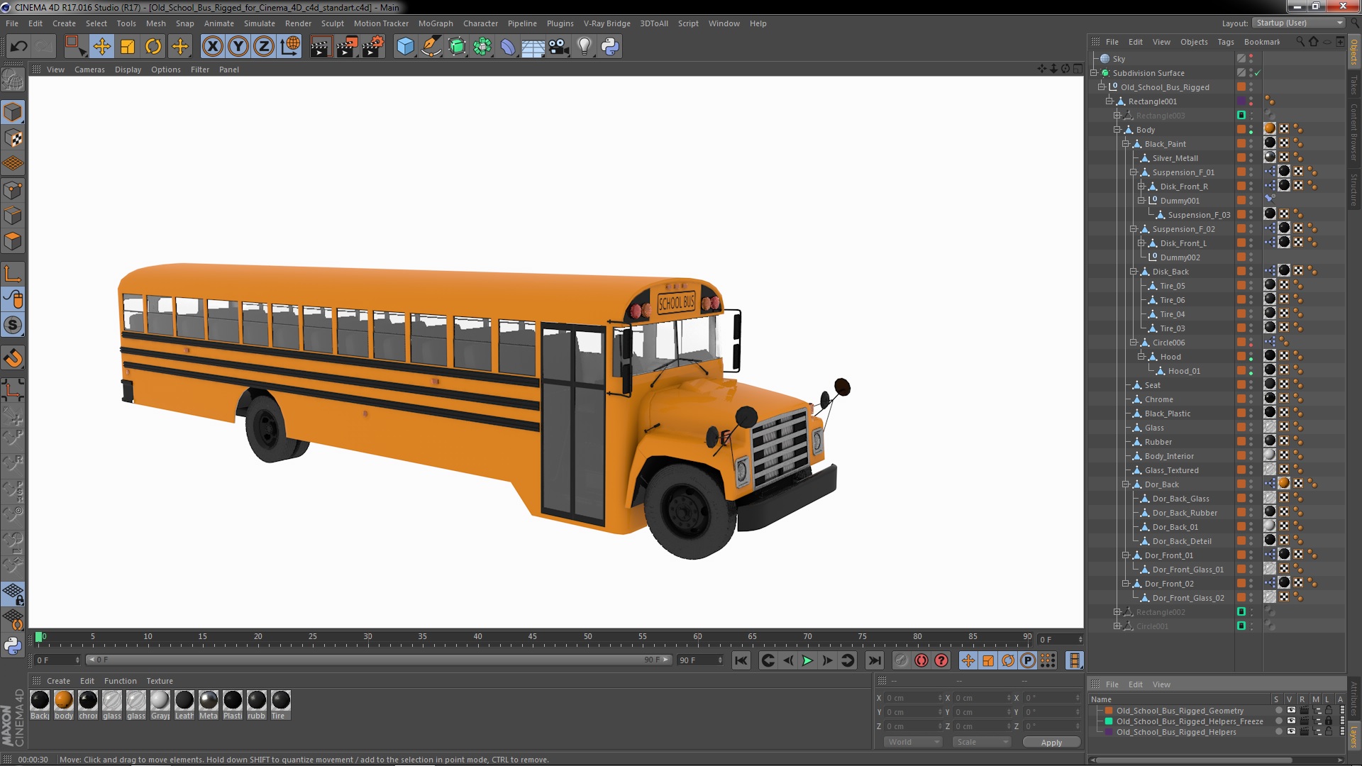 3D model Old School Bus Rigged for Cinema 4D