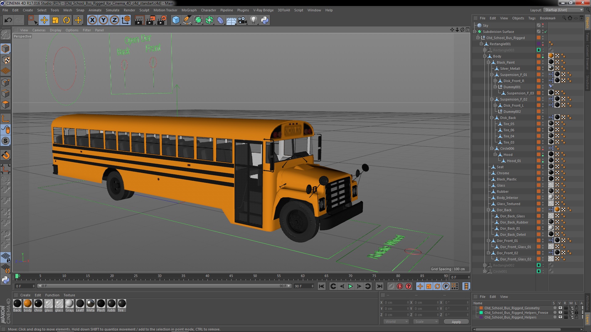 3D model Old School Bus Rigged for Cinema 4D