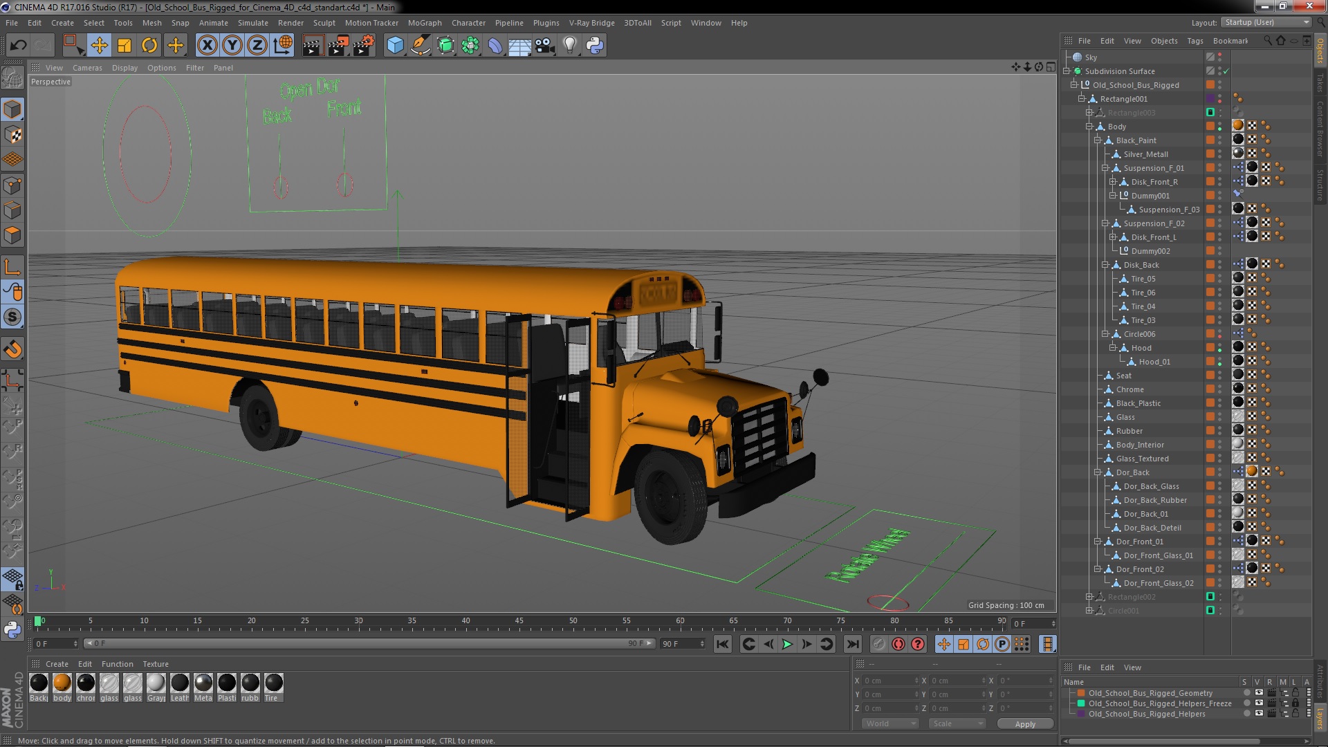 3D model Old School Bus Rigged for Cinema 4D