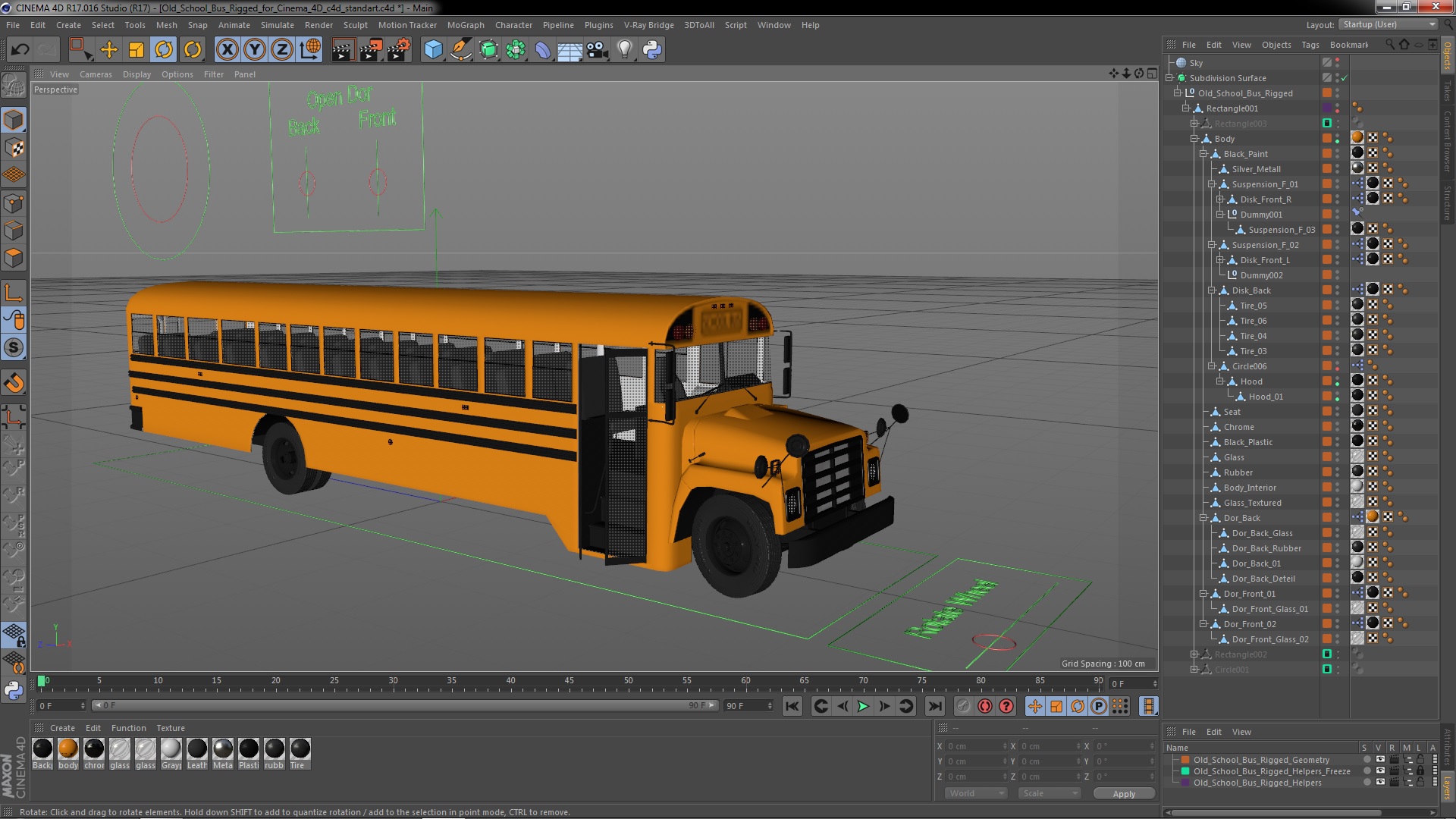 3D model Old School Bus Rigged for Cinema 4D