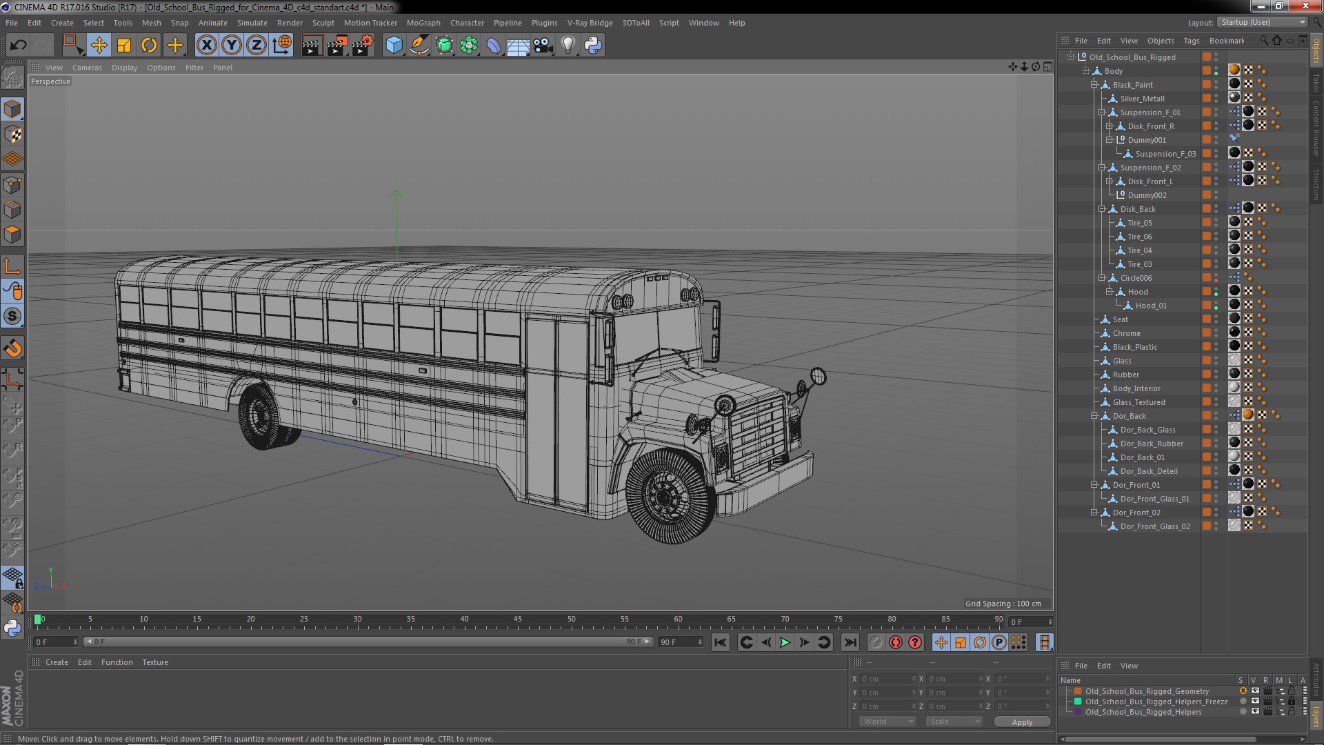 3D model Old School Bus Rigged for Cinema 4D