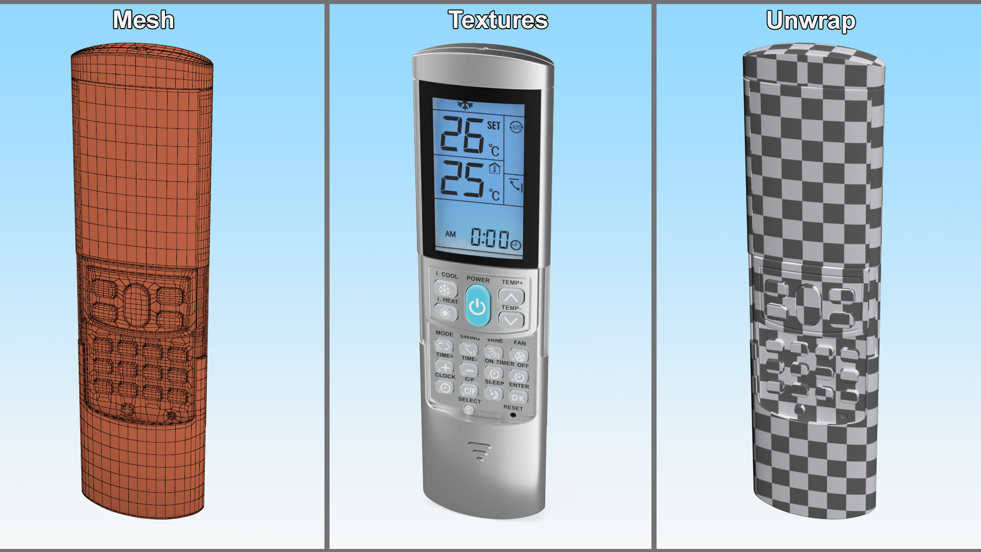 3D Universal Silver Conditioner Remote Control Lights On model