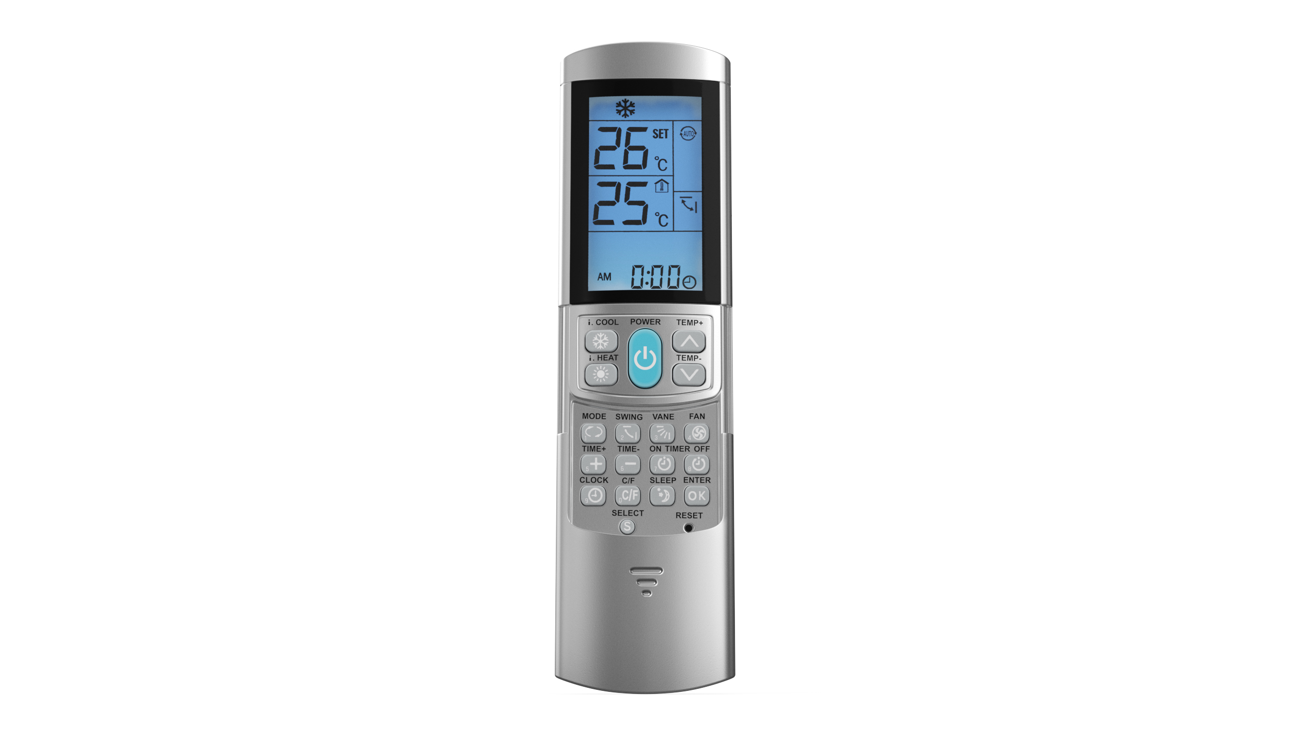 3D Universal Silver Conditioner Remote Control Lights On model