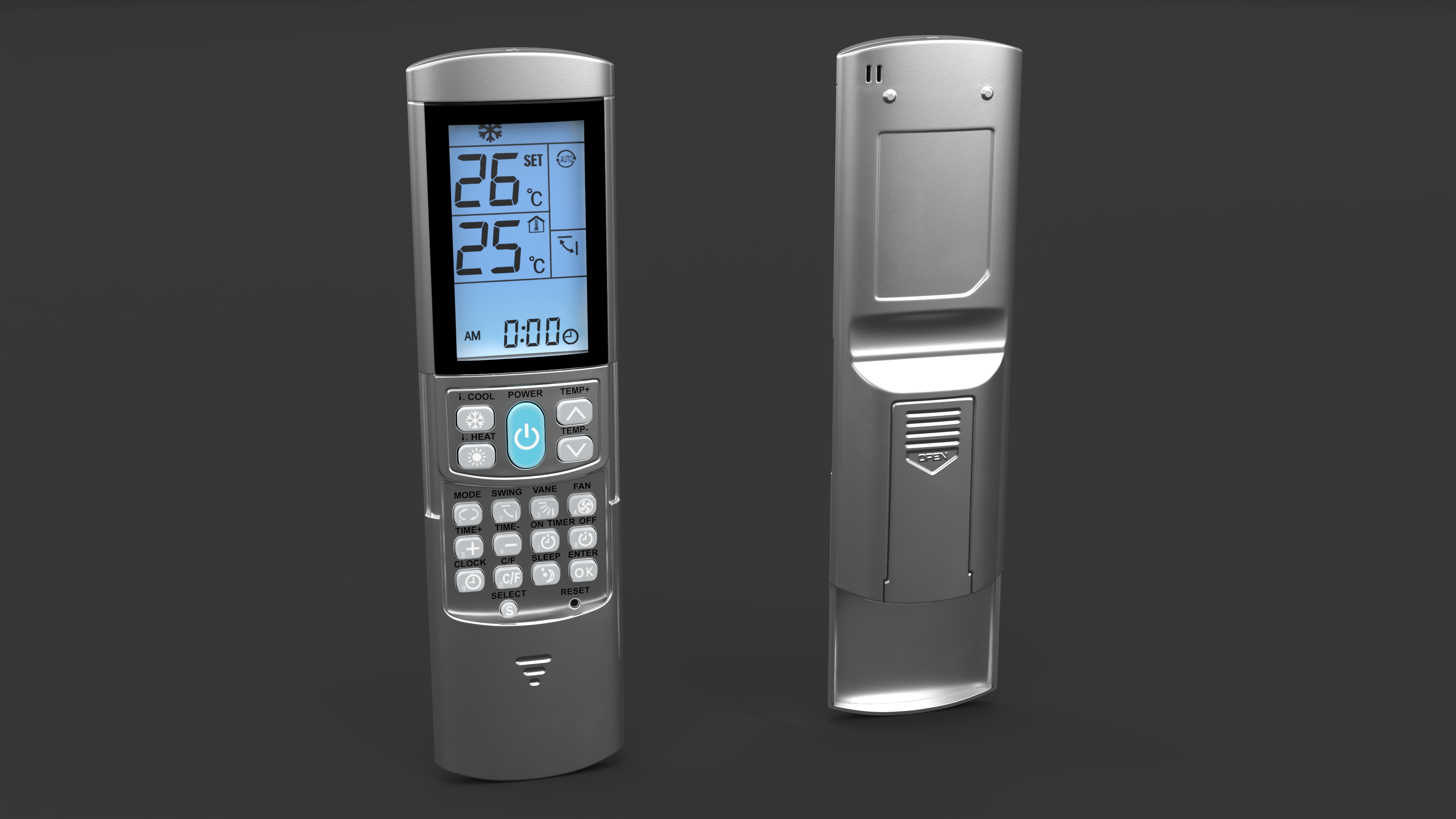 3D Universal Silver Conditioner Remote Control Lights On model