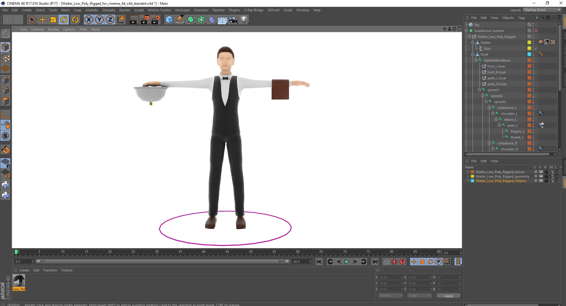3D Waiter Low Poly Rigged for Cinema 4D