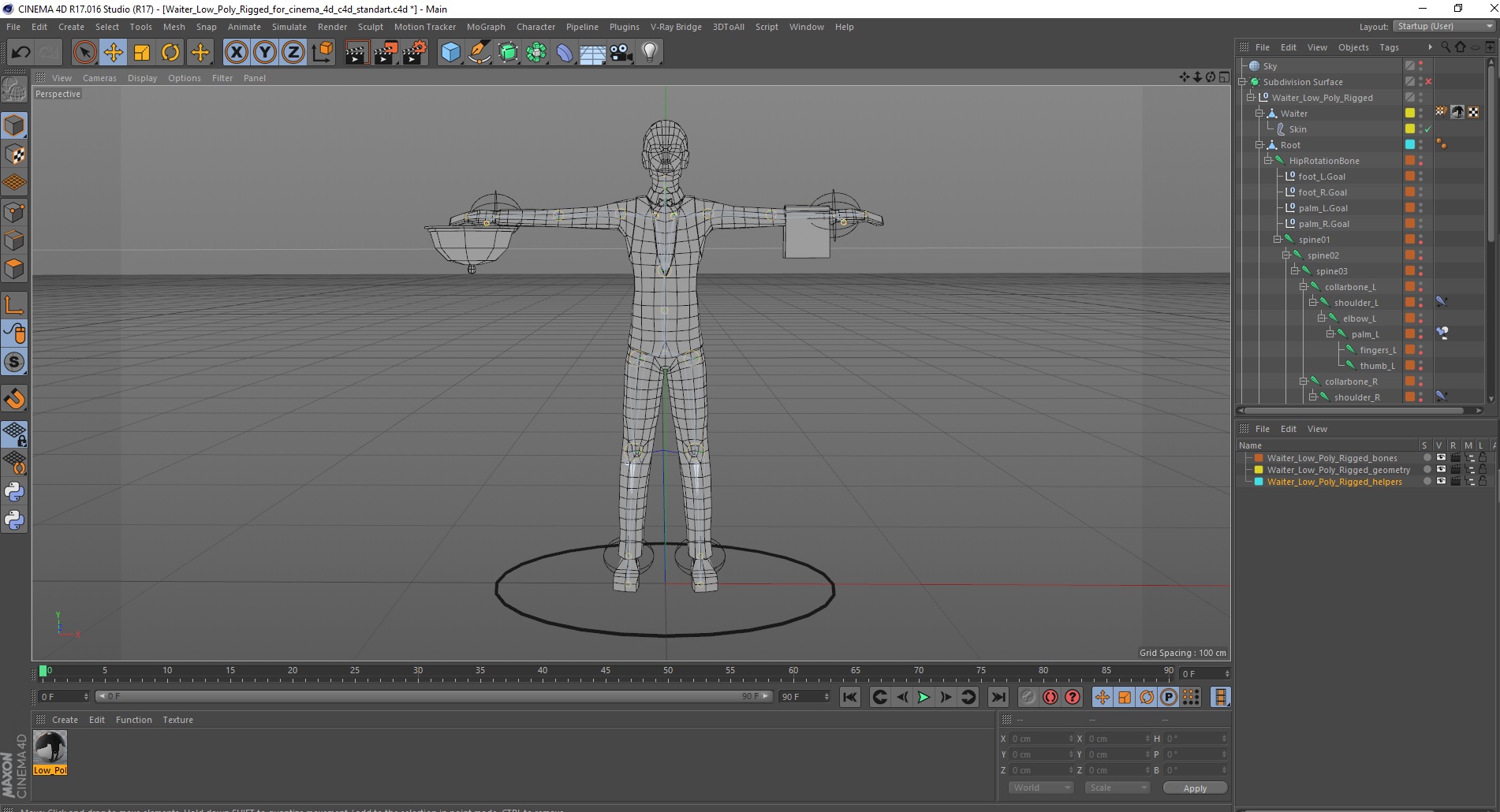 3D Waiter Low Poly Rigged for Cinema 4D