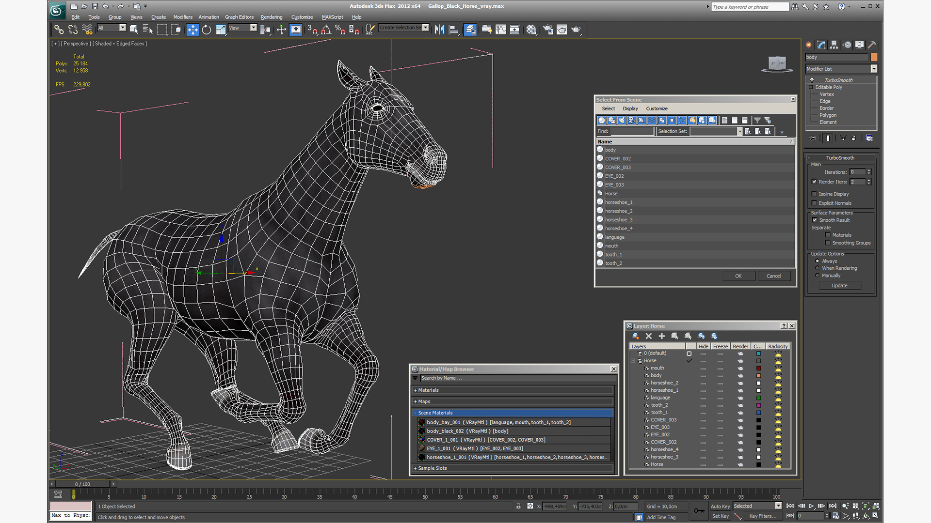 3D Gallop Black Horse model