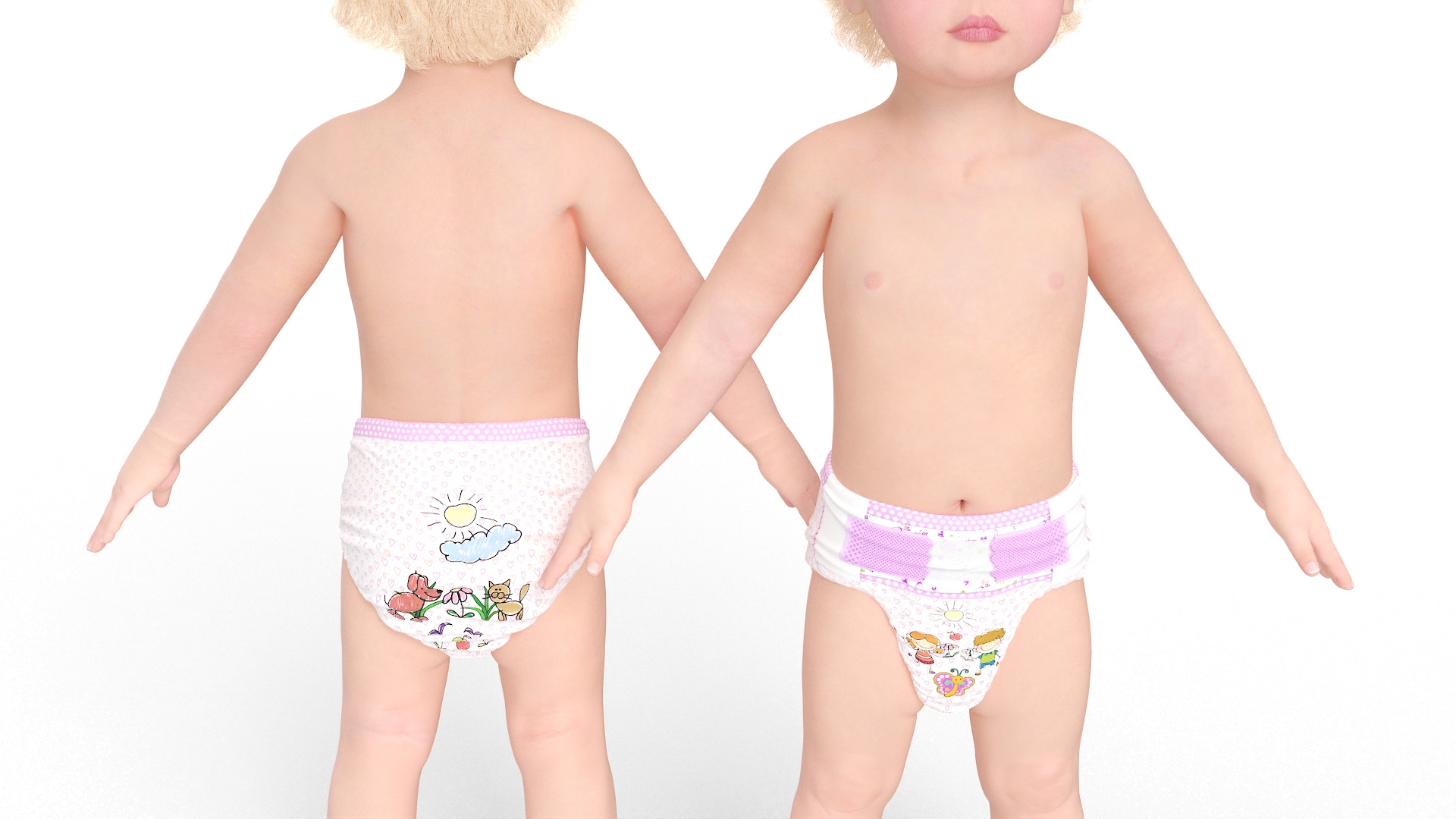 3D Baby Girl Wearing Diaper A-Pose