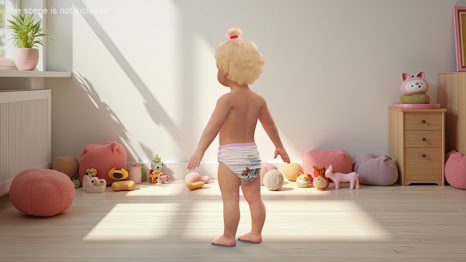 3D Baby Girl Wearing Diaper A-Pose