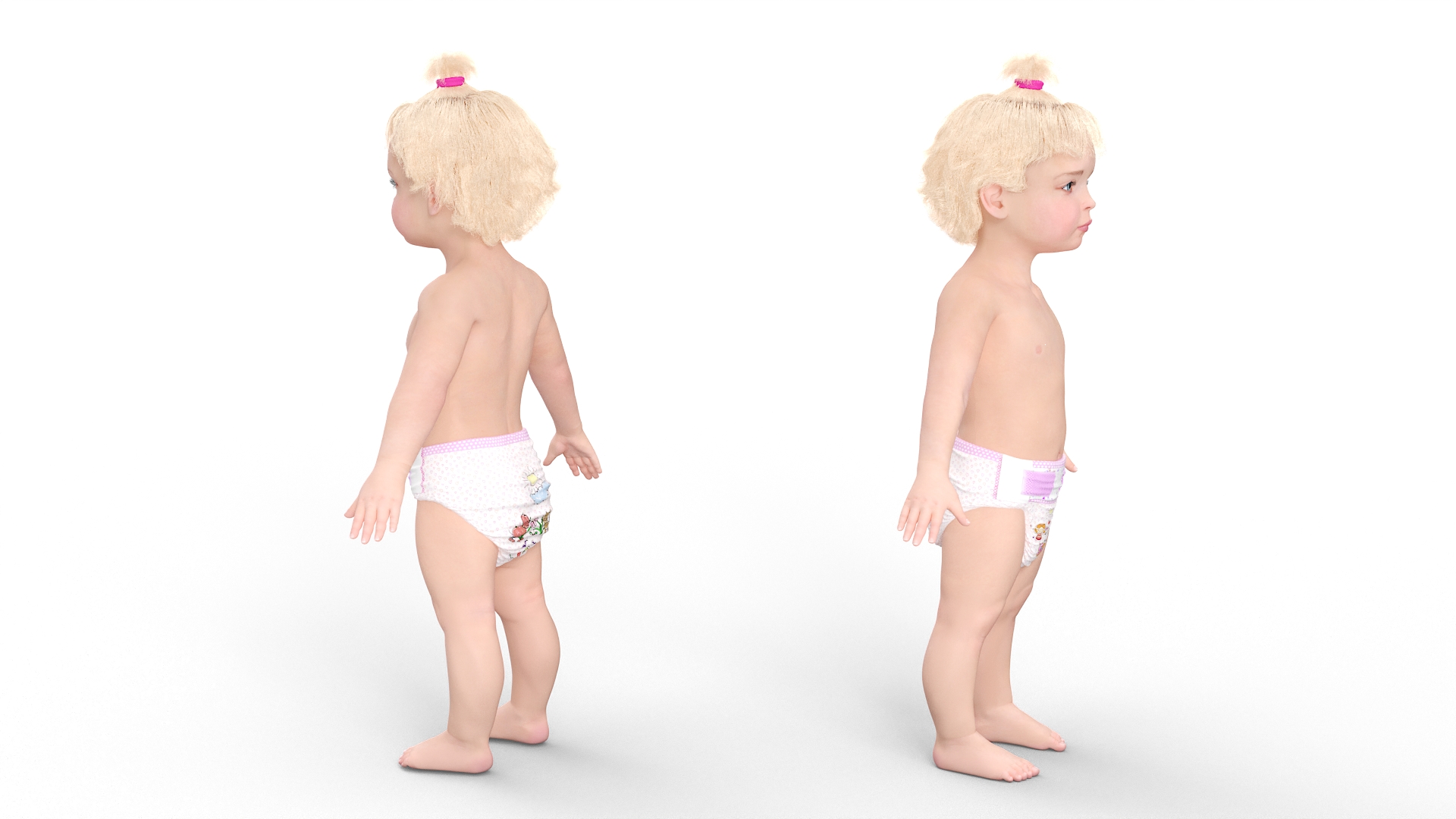 3D Baby Girl Wearing Diaper A-Pose