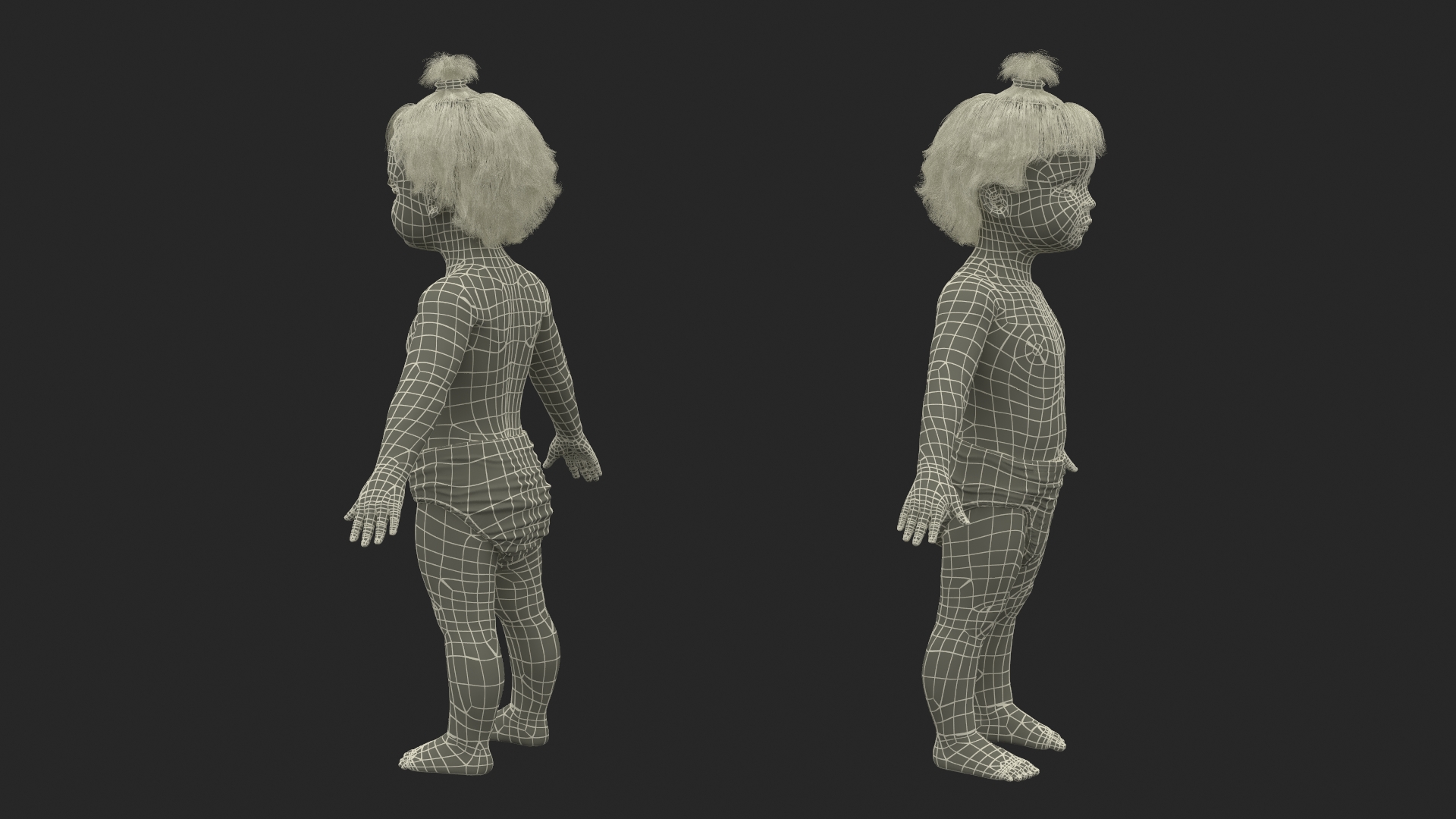 3D Baby Girl Wearing Diaper A-Pose