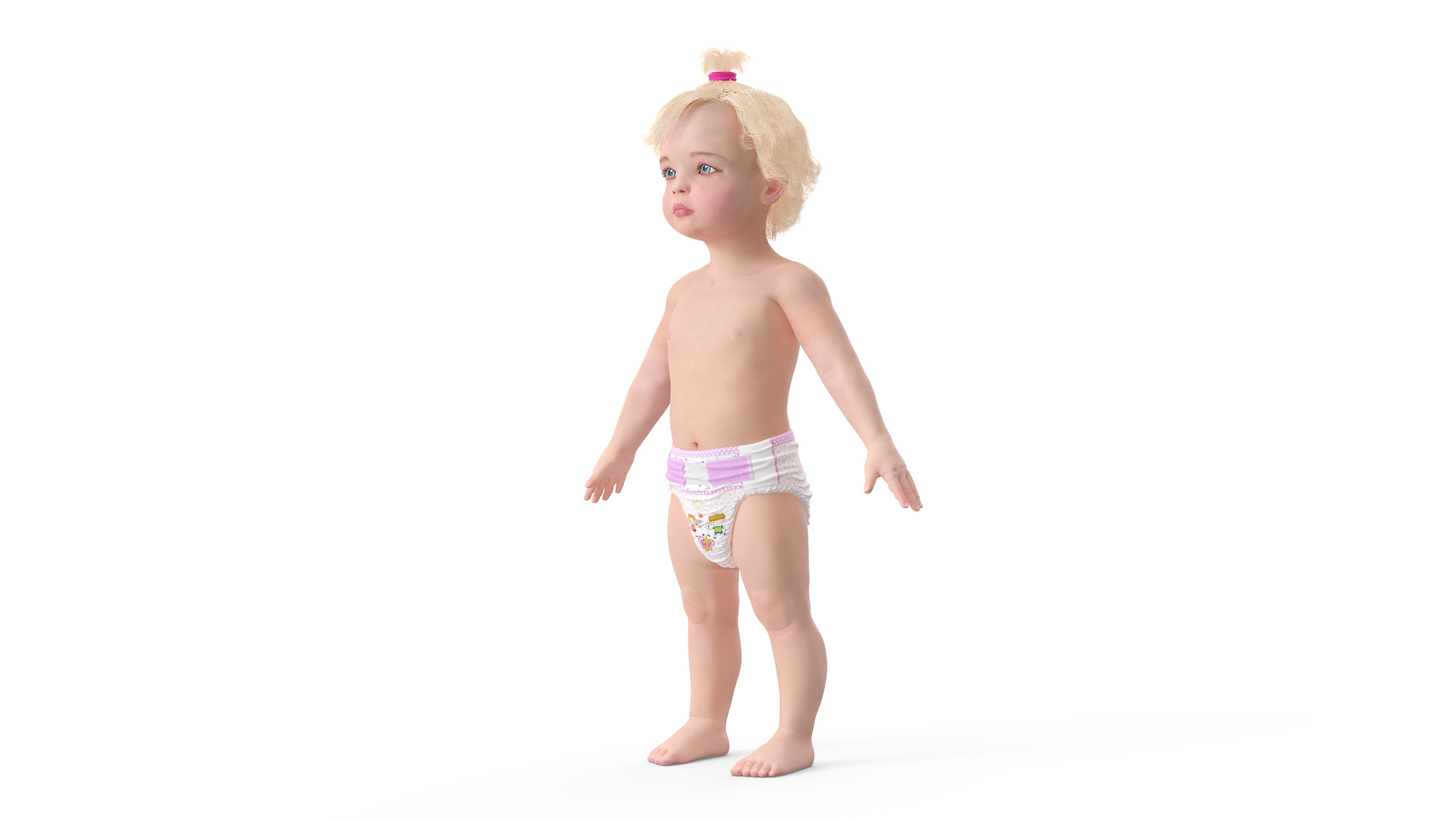 3D Baby Girl Wearing Diaper A-Pose