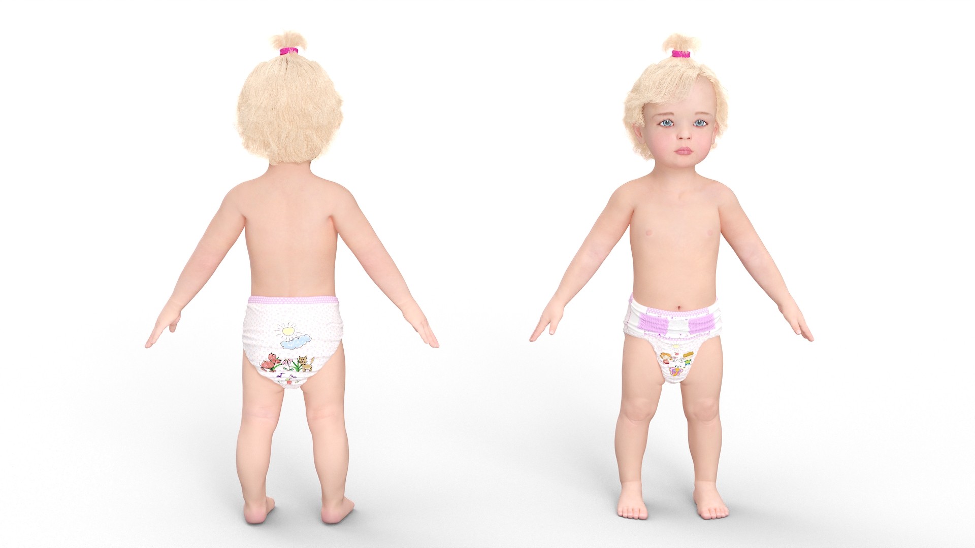 3D Baby Girl Wearing Diaper A-Pose