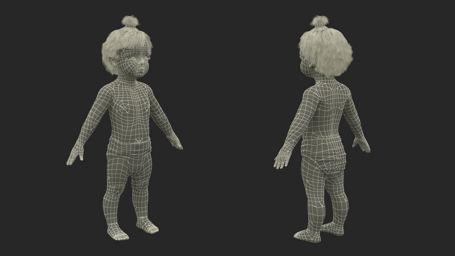 3D Baby Girl Wearing Diaper A-Pose