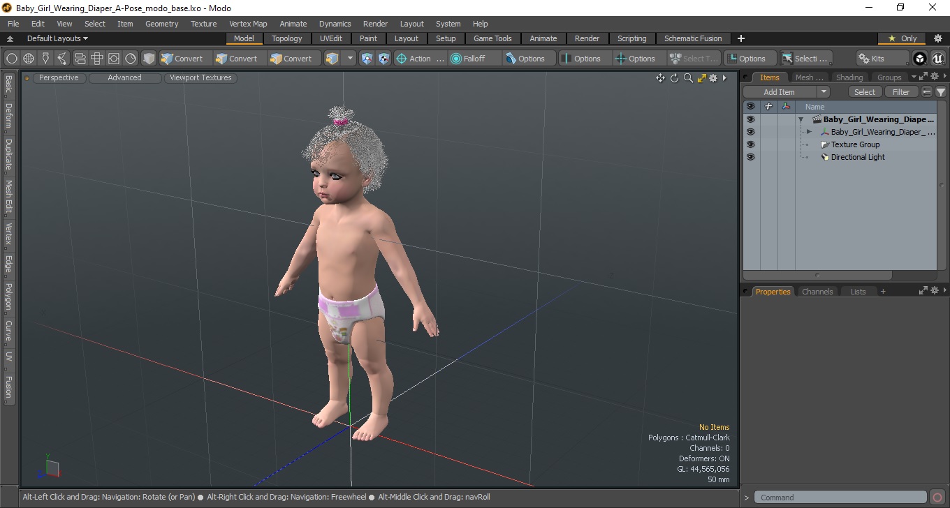 3D Baby Girl Wearing Diaper A-Pose