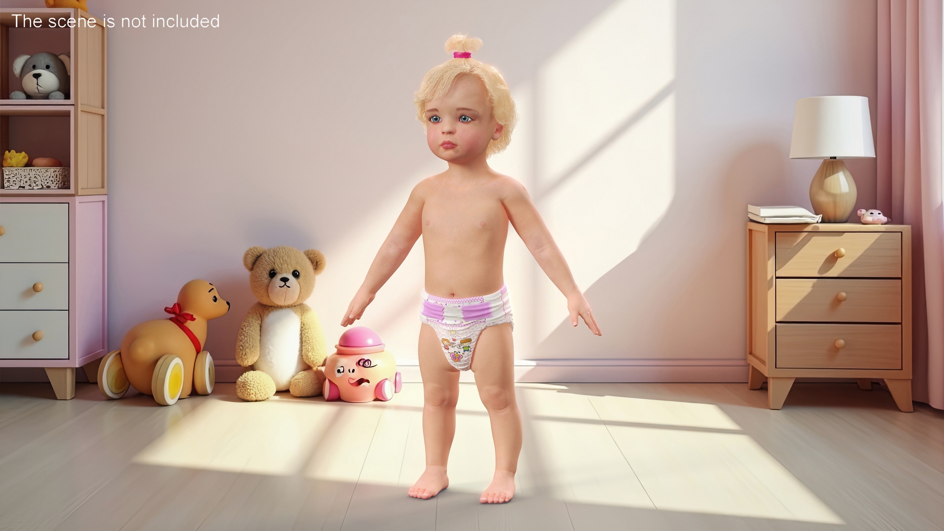 3D Baby Girl Wearing Diaper A-Pose