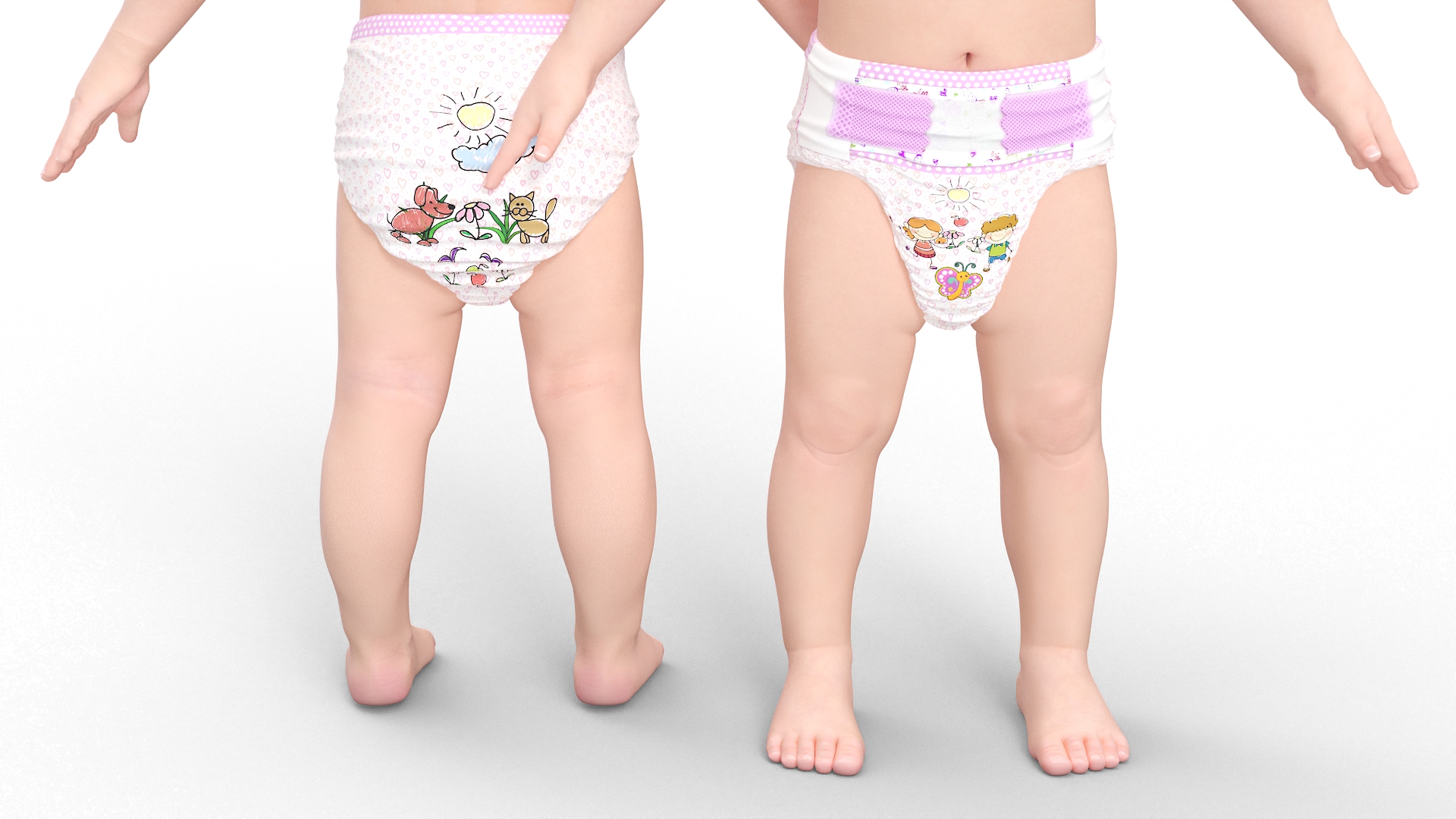 3D Baby Girl Wearing Diaper A-Pose