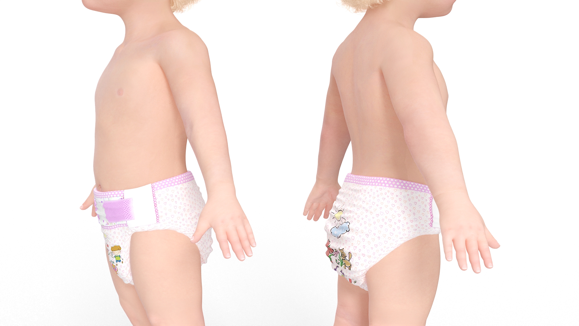 3D Baby Girl Wearing Diaper A-Pose