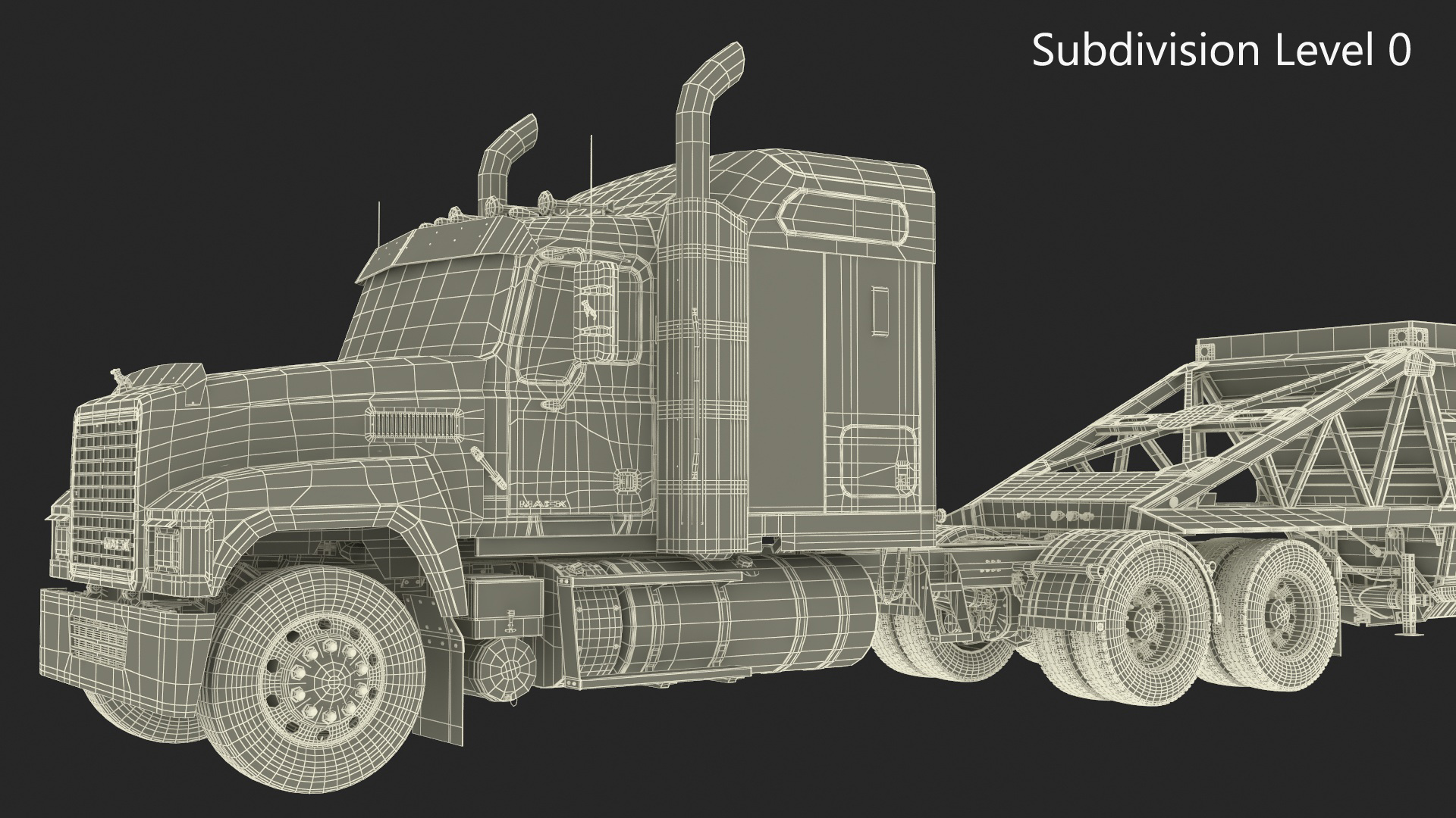 Mack CHU613 Truck with Manac Belly Dump Trailer Rigged 3D model