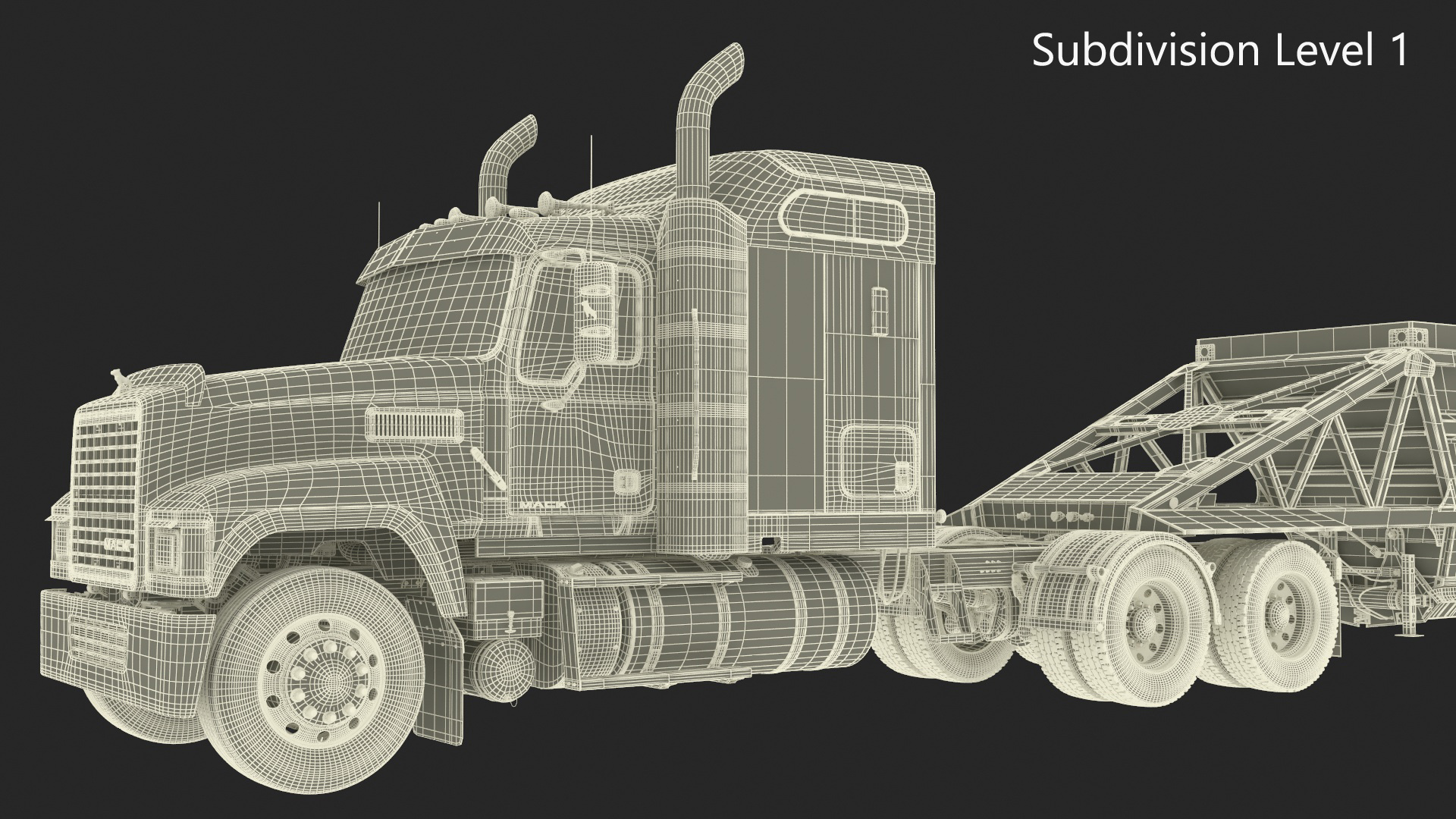 Mack CHU613 Truck with Manac Belly Dump Trailer Rigged 3D model