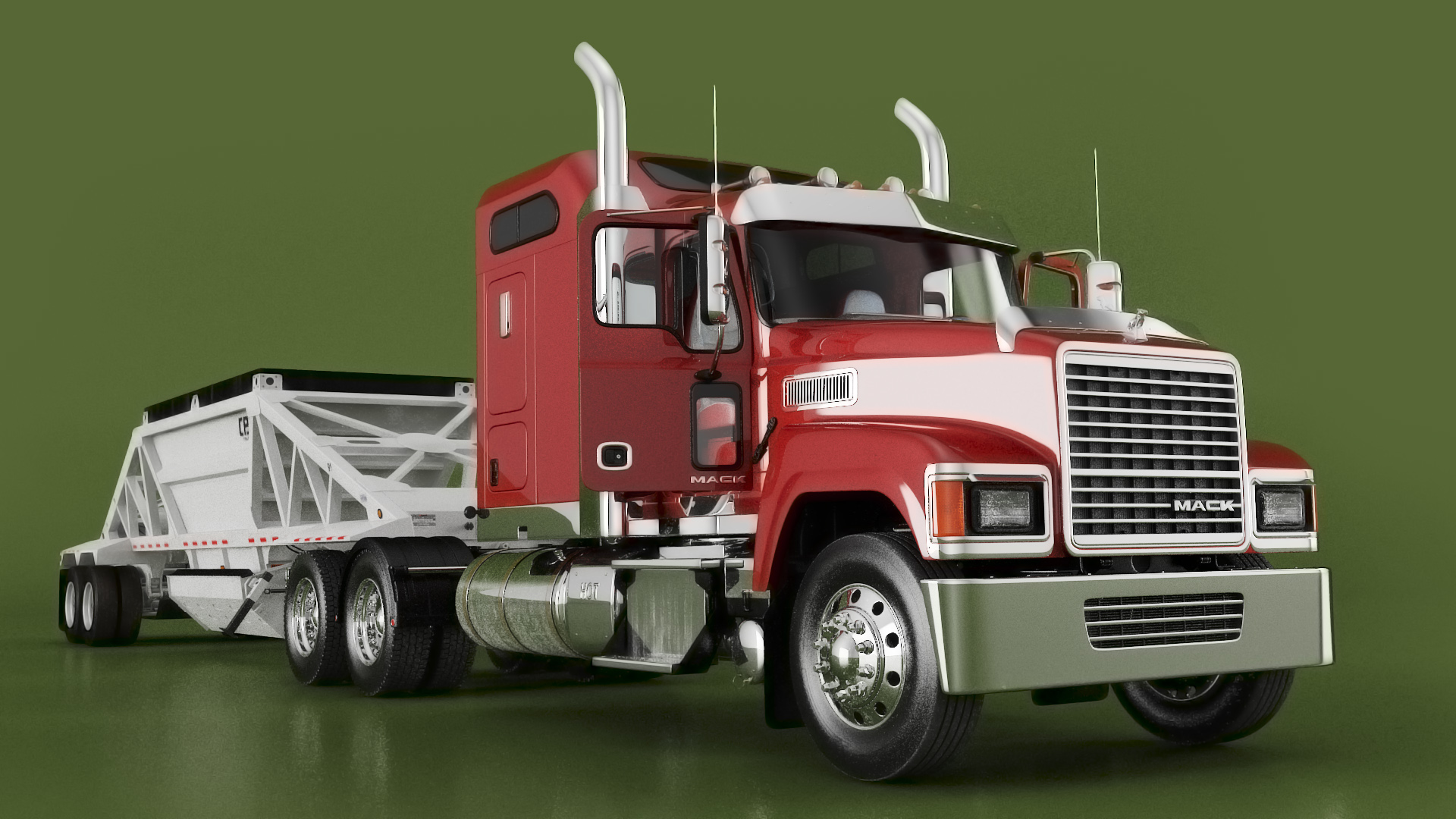 Mack CHU613 Truck with Manac Belly Dump Trailer Rigged 3D model