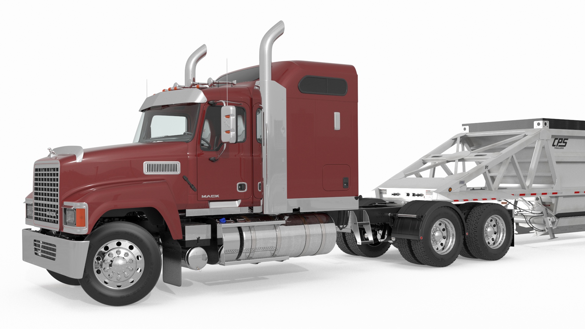 Mack CHU613 Truck with Manac Belly Dump Trailer Rigged 3D model