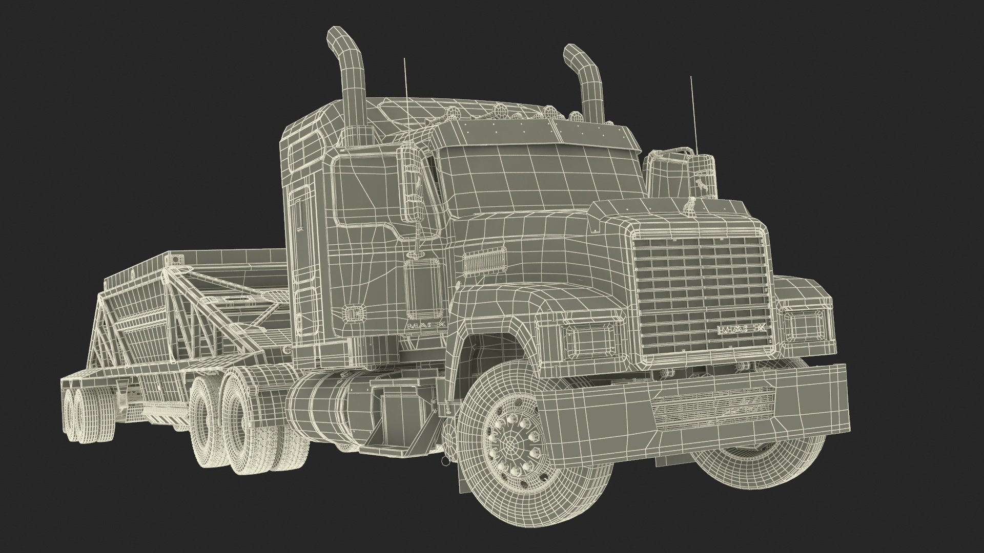 Mack CHU613 Truck with Manac Belly Dump Trailer Rigged 3D model