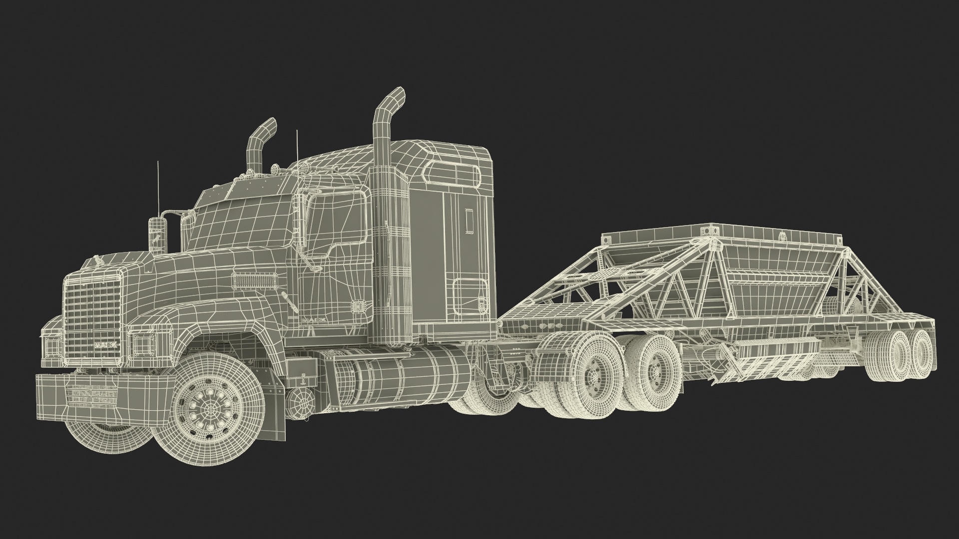 Mack CHU613 Truck with Manac Belly Dump Trailer Rigged 3D model