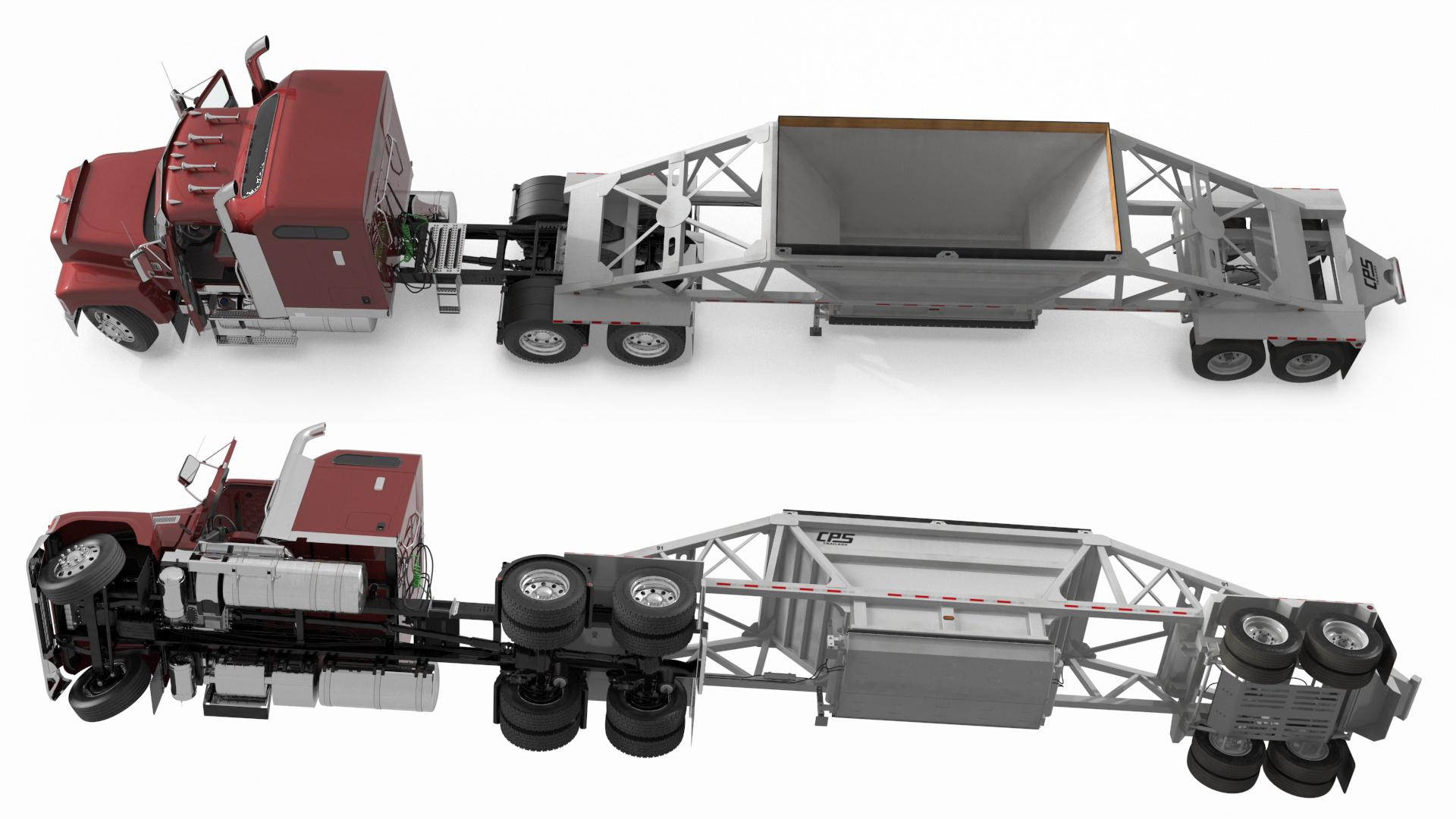 Mack CHU613 Truck with Manac Belly Dump Trailer Rigged 3D model