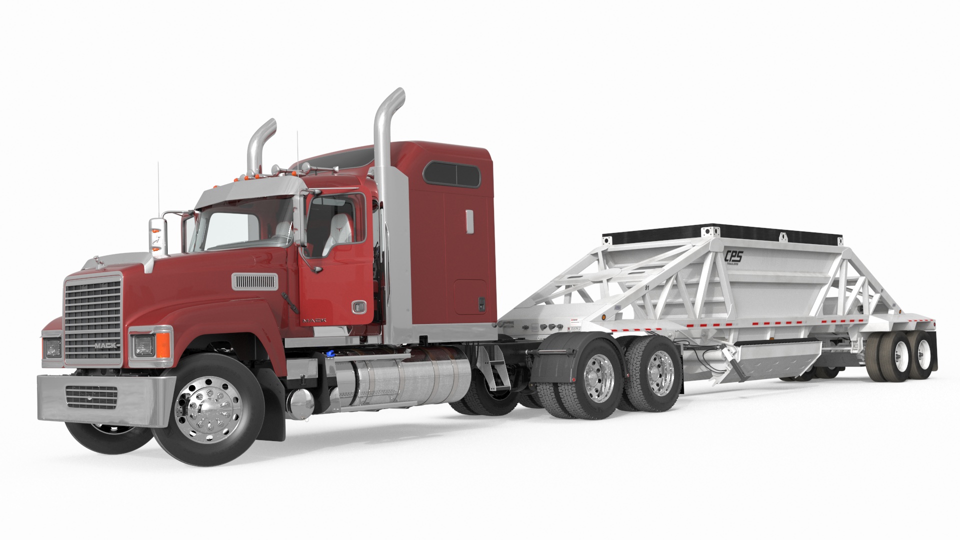 Mack CHU613 Truck with Manac Belly Dump Trailer Rigged 3D model