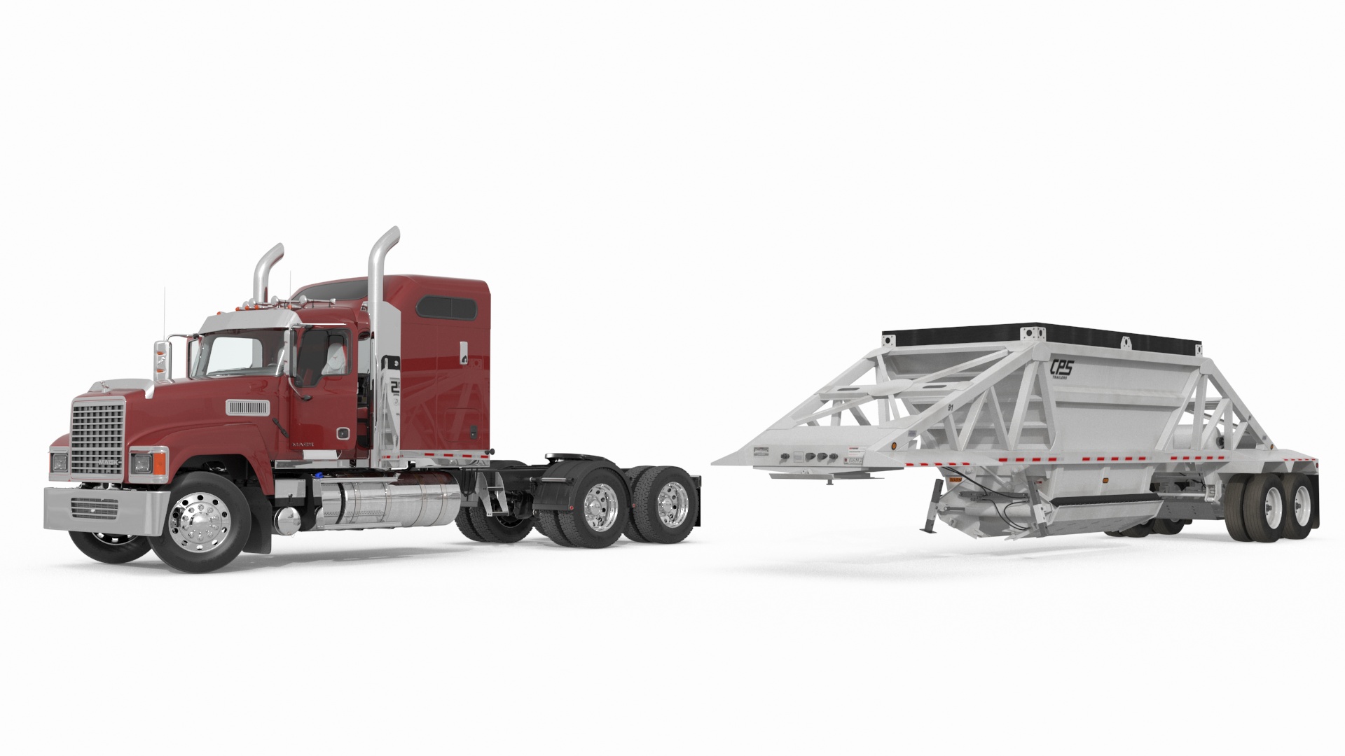 Mack CHU613 Truck with Manac Belly Dump Trailer Rigged 3D model