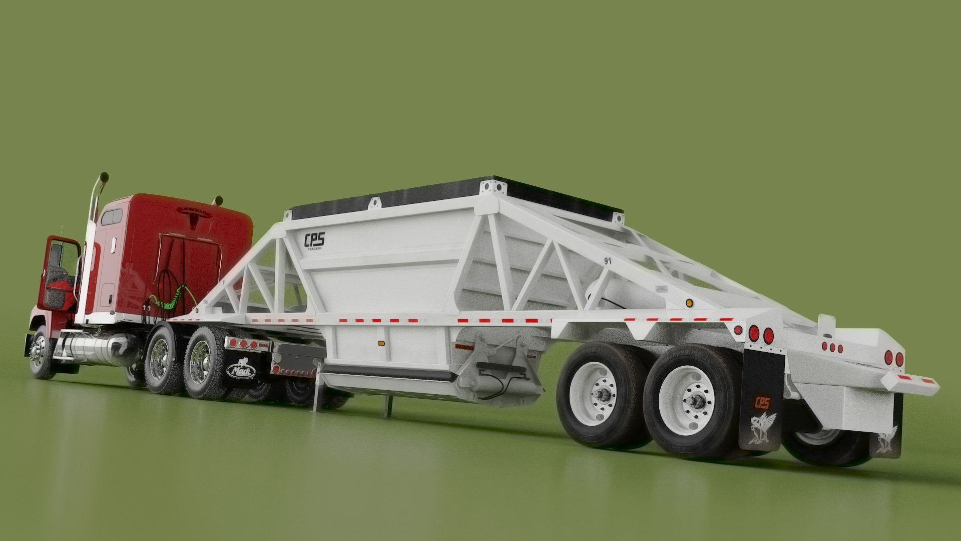 Mack CHU613 Truck with Manac Belly Dump Trailer Rigged 3D model