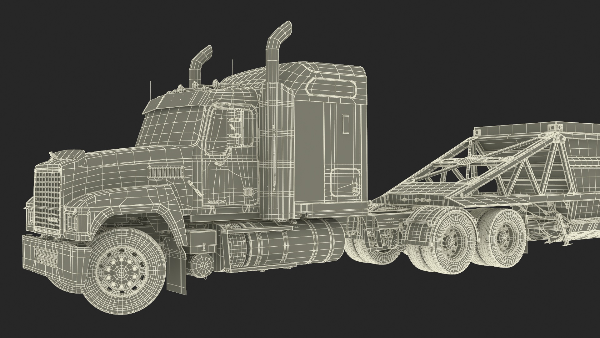Mack CHU613 Truck with Manac Belly Dump Trailer Rigged 3D model