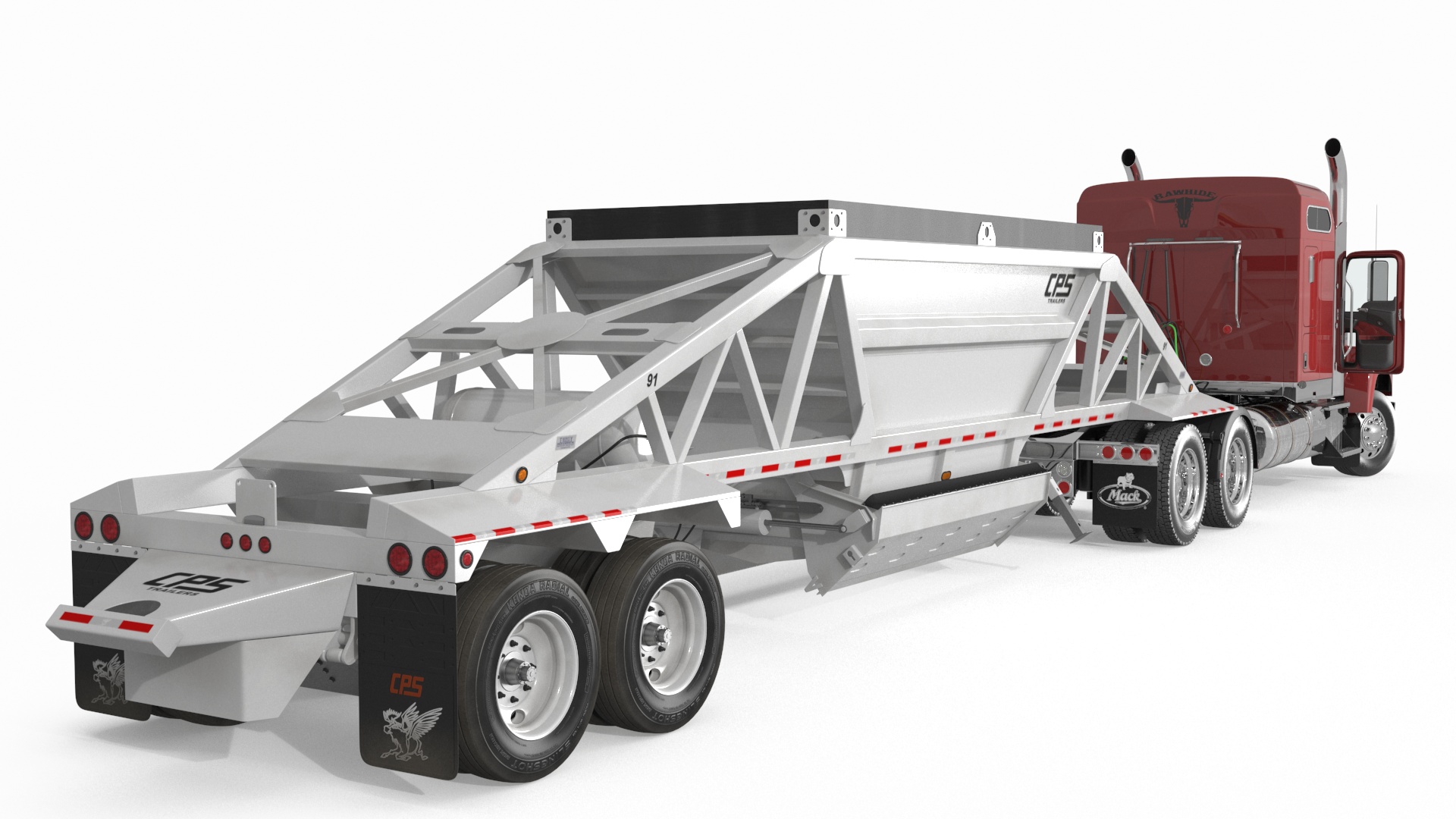 Mack CHU613 Truck with Manac Belly Dump Trailer Rigged 3D model