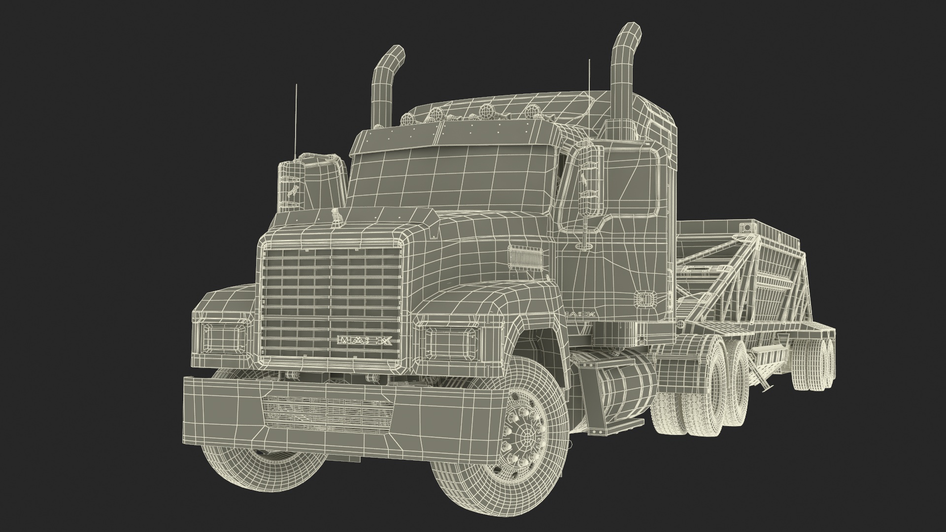 Mack CHU613 Truck with Manac Belly Dump Trailer Rigged 3D model