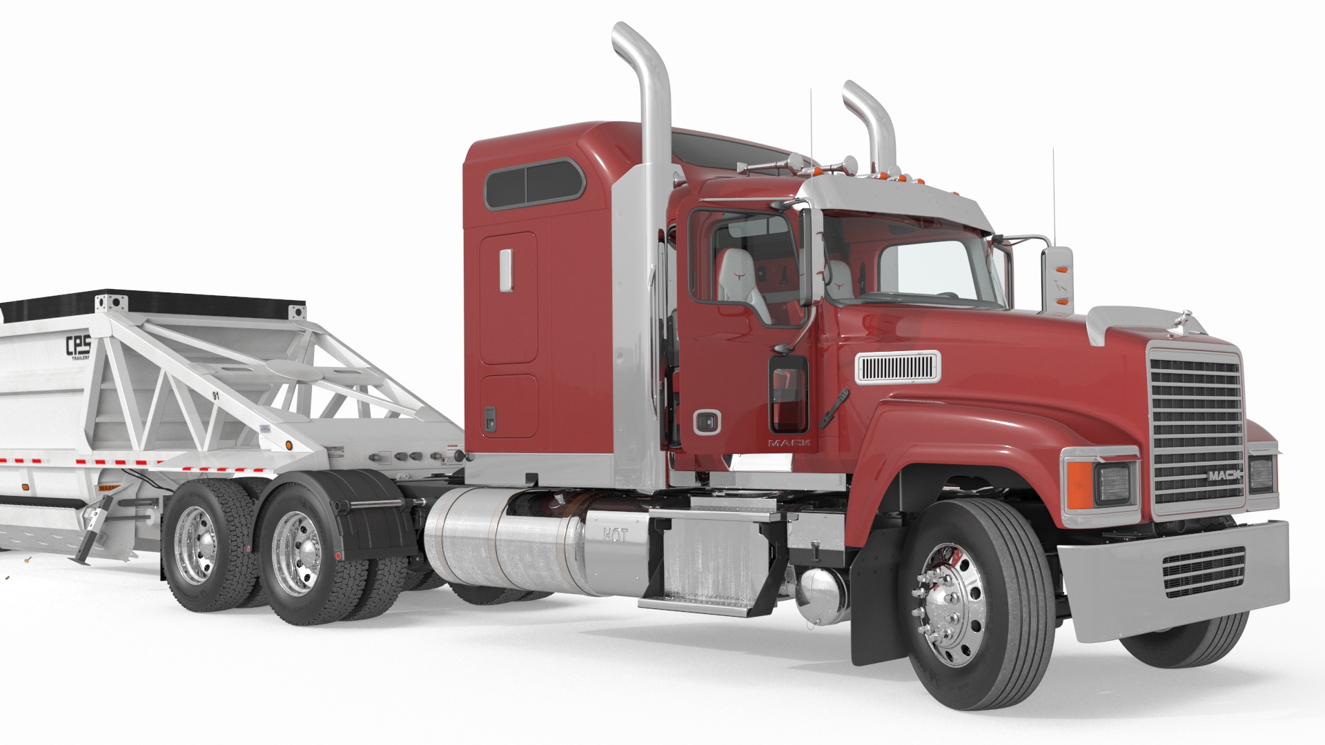 Mack CHU613 Truck with Manac Belly Dump Trailer Rigged 3D model