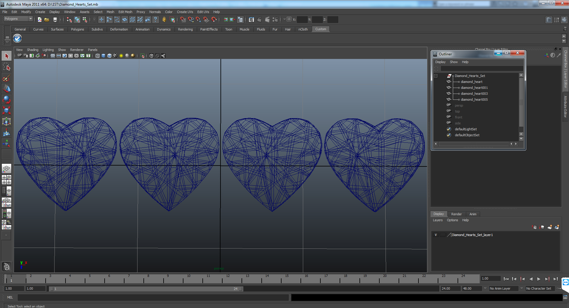 3D Diamond Hearts Set model