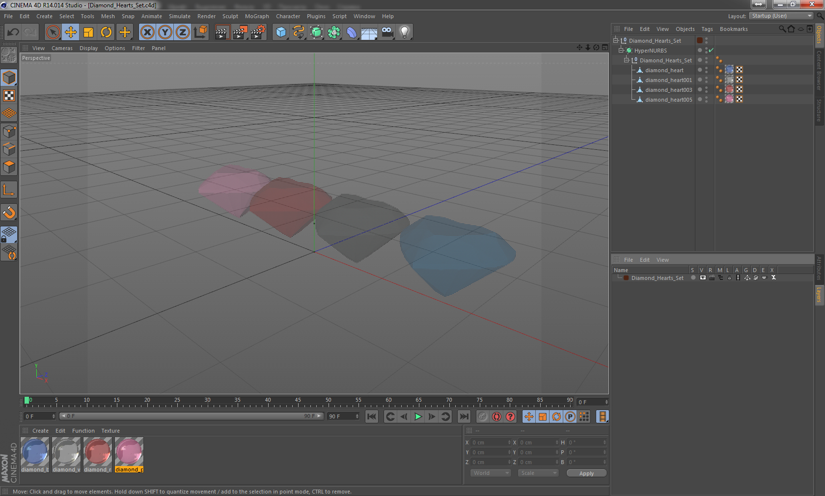 3D Diamond Hearts Set model