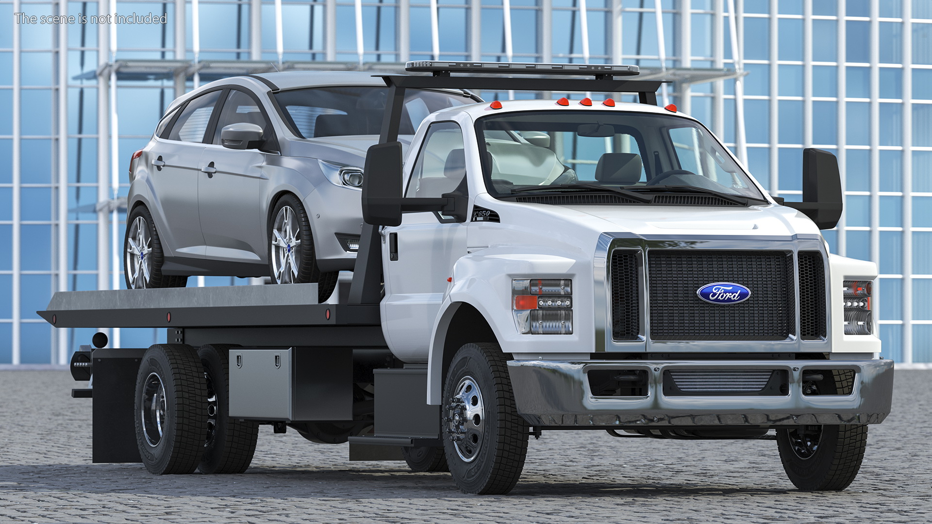 Ford F650 Tow Truck with Ford Focus Rigged 3D
