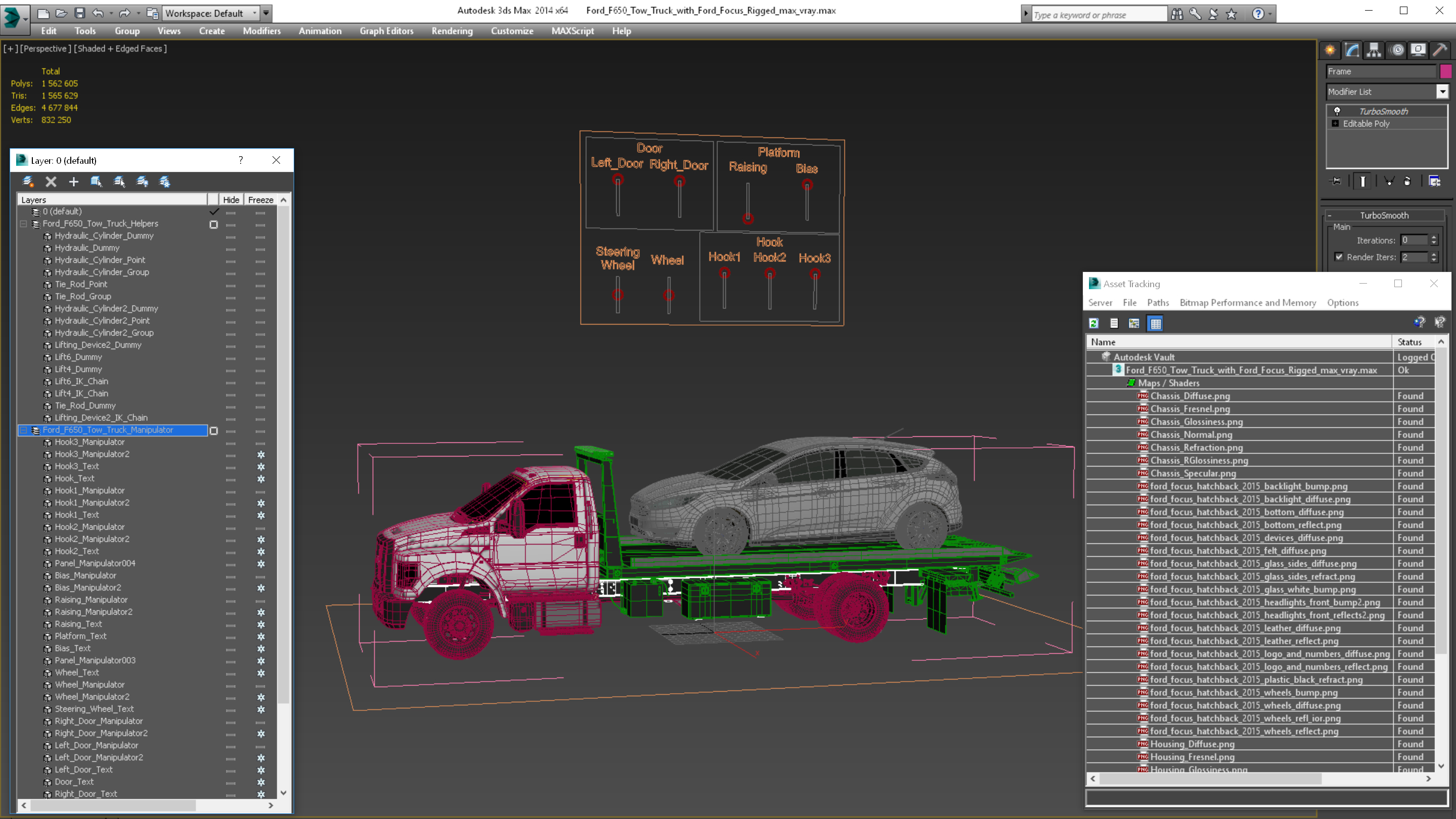 Ford F650 Tow Truck with Ford Focus Rigged 3D