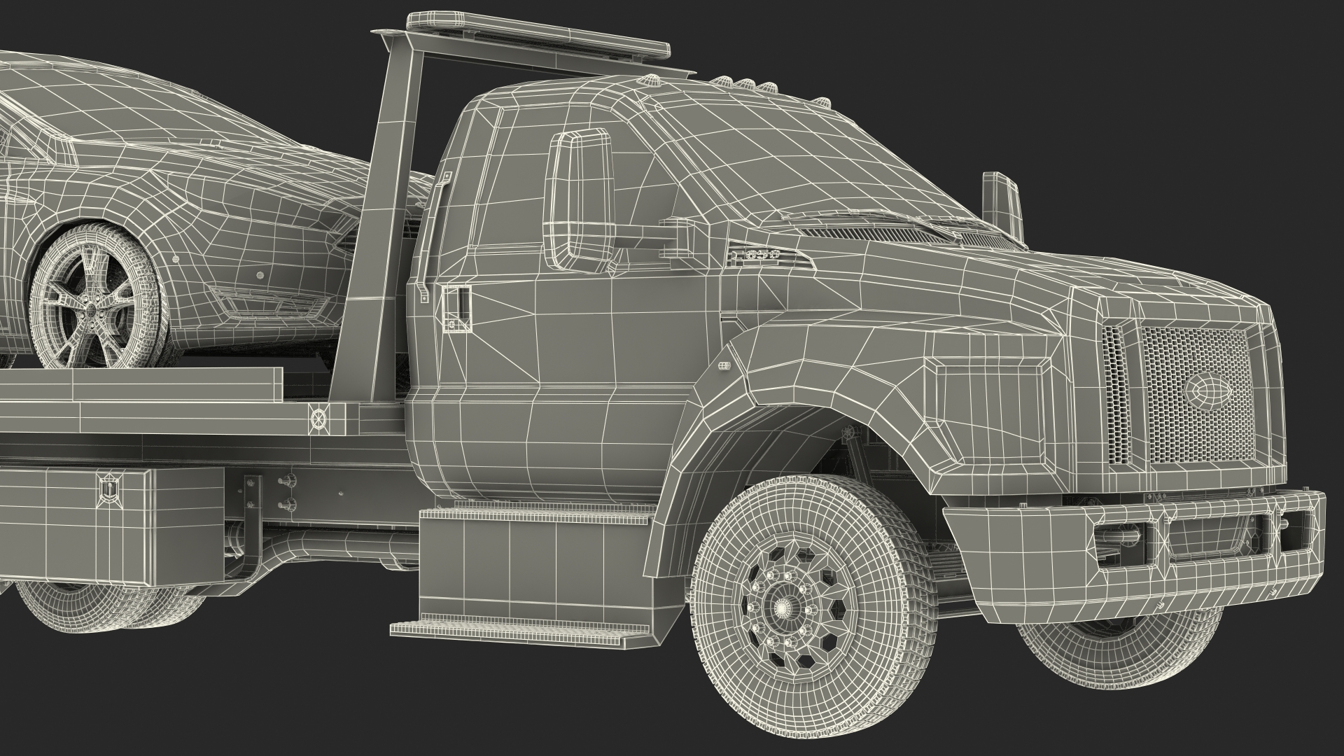 Ford F650 Tow Truck with Ford Focus Rigged 3D