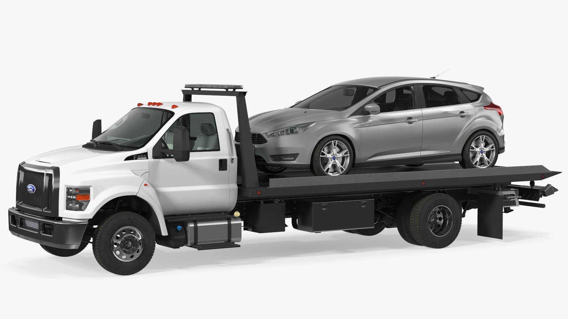 Ford F650 Tow Truck with Ford Focus Rigged 3D