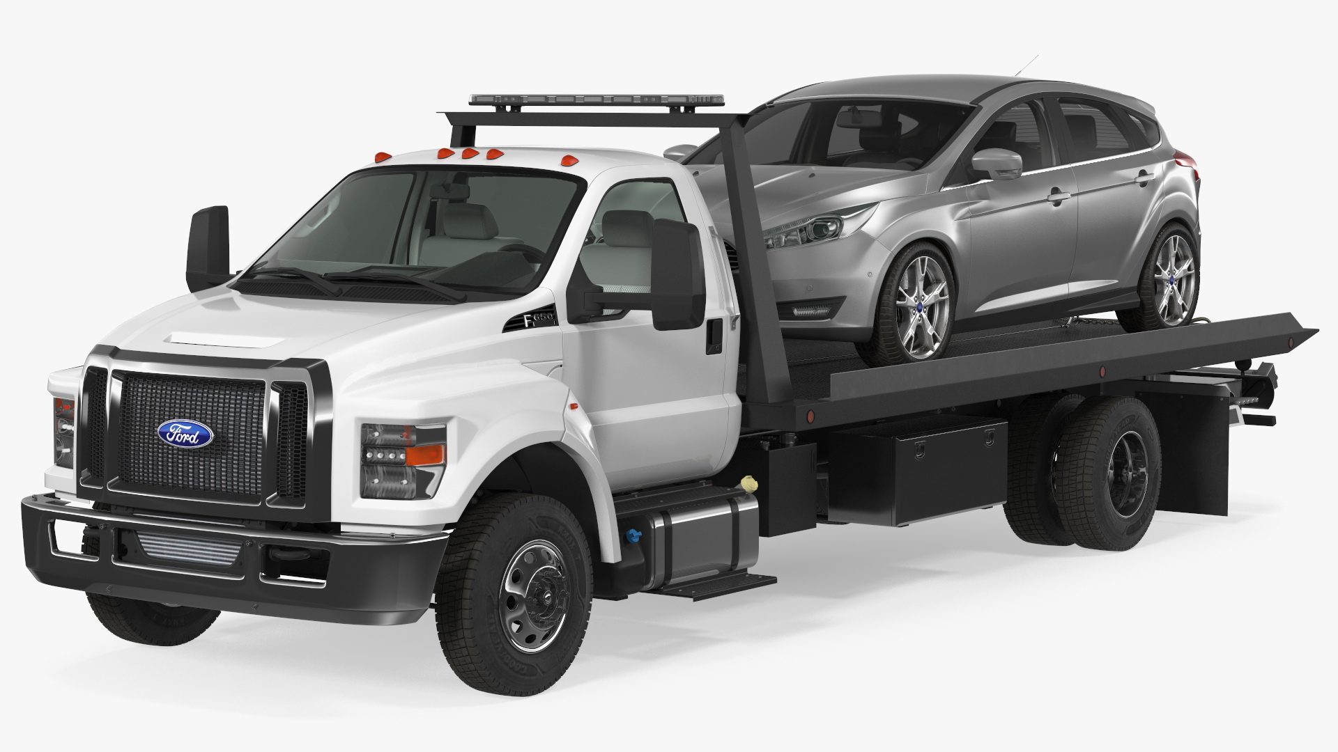 Ford F650 Tow Truck with Ford Focus Rigged 3D