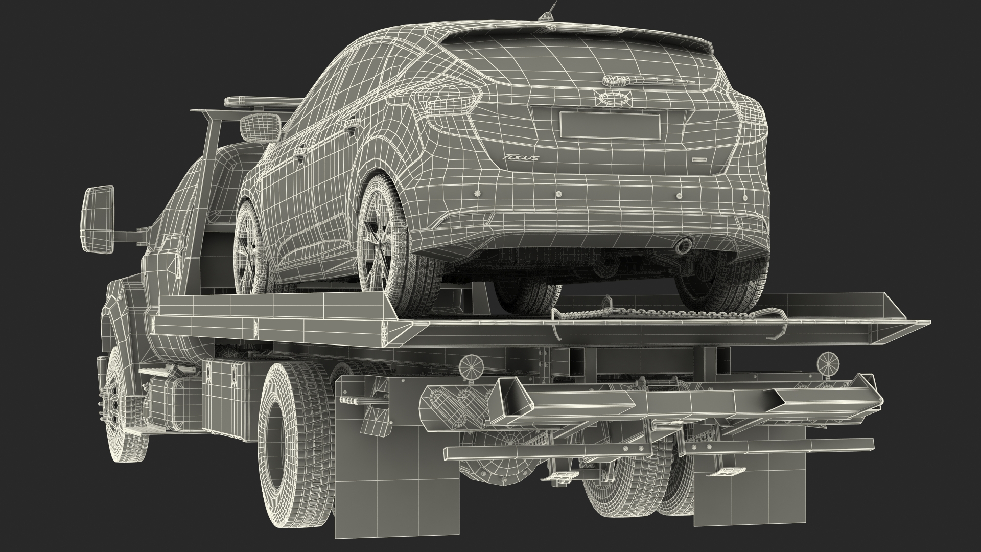Ford F650 Tow Truck with Ford Focus Rigged 3D