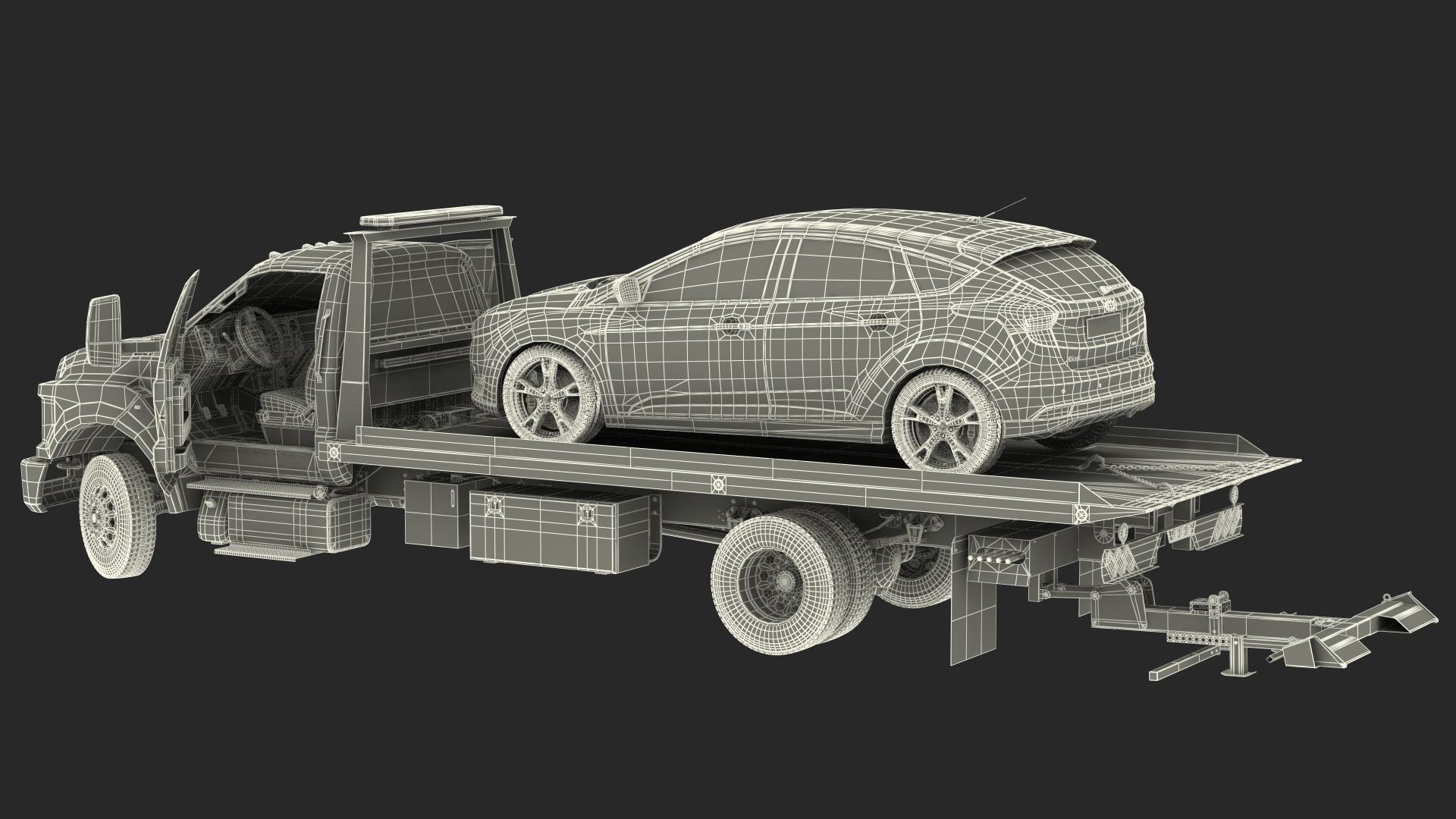 Ford F650 Tow Truck with Ford Focus Rigged 3D