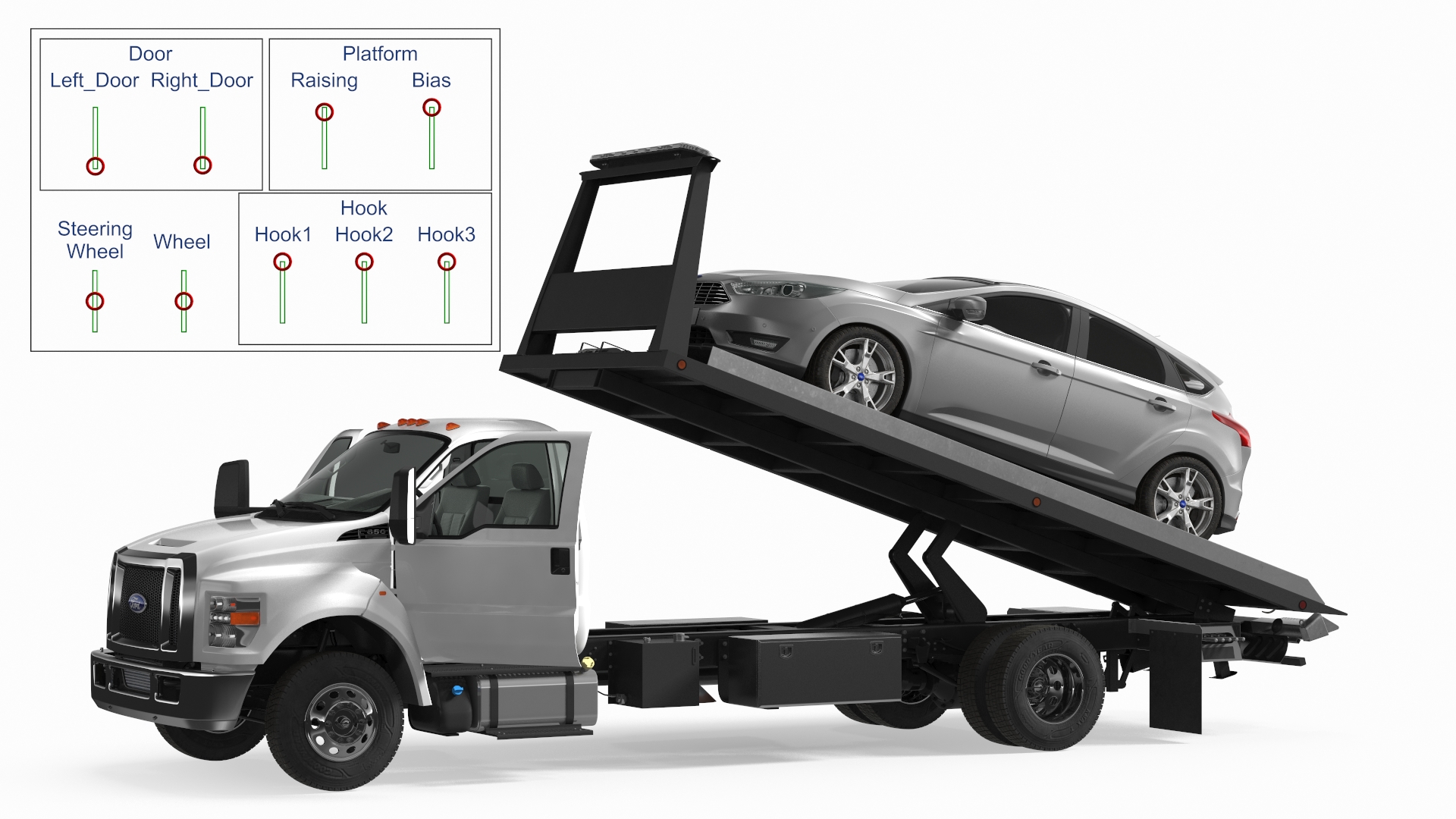 Ford F650 Tow Truck with Ford Focus Rigged 3D